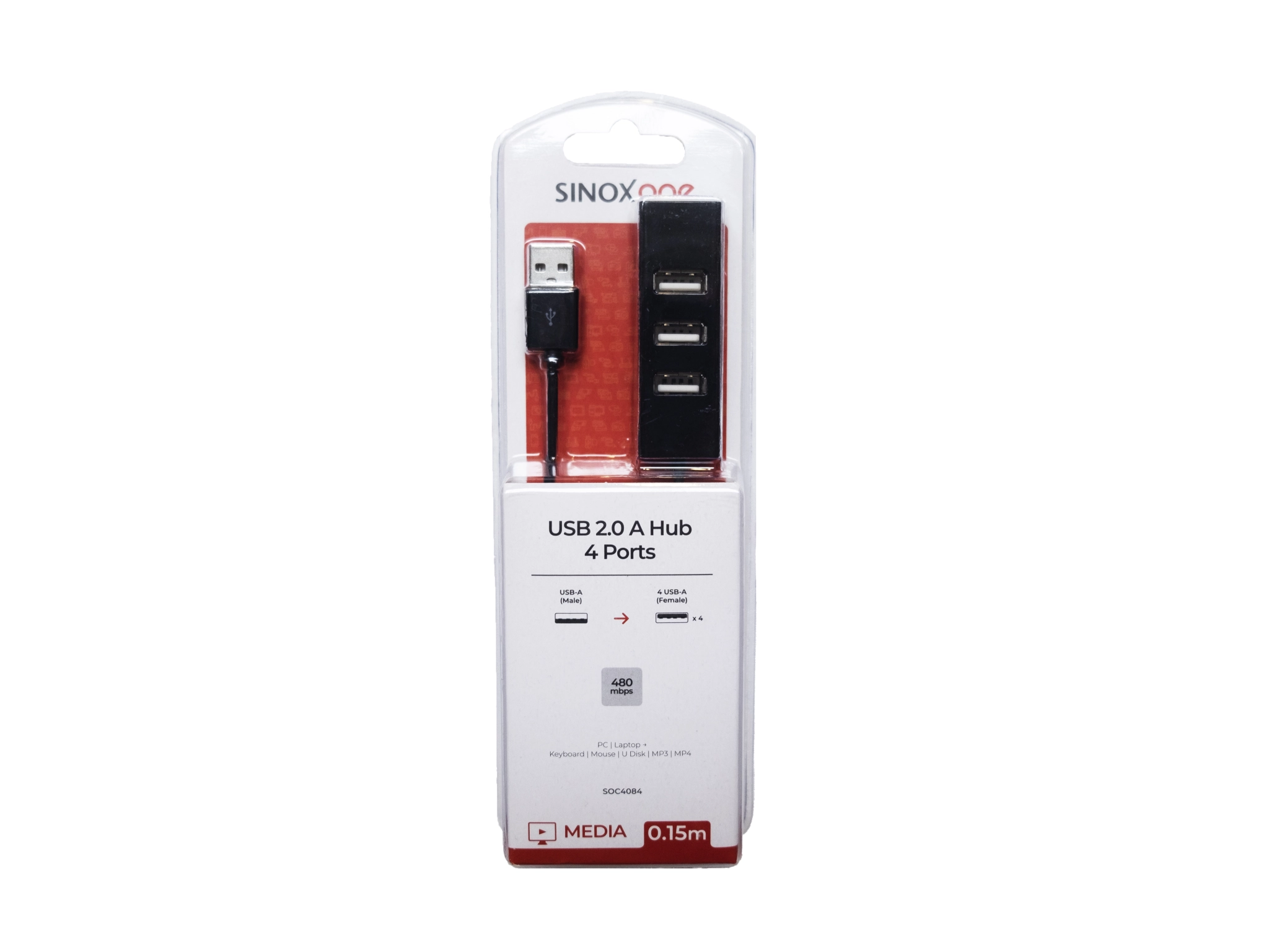 Sinox One USB 2.0 4 Port. 0,15m. Svart