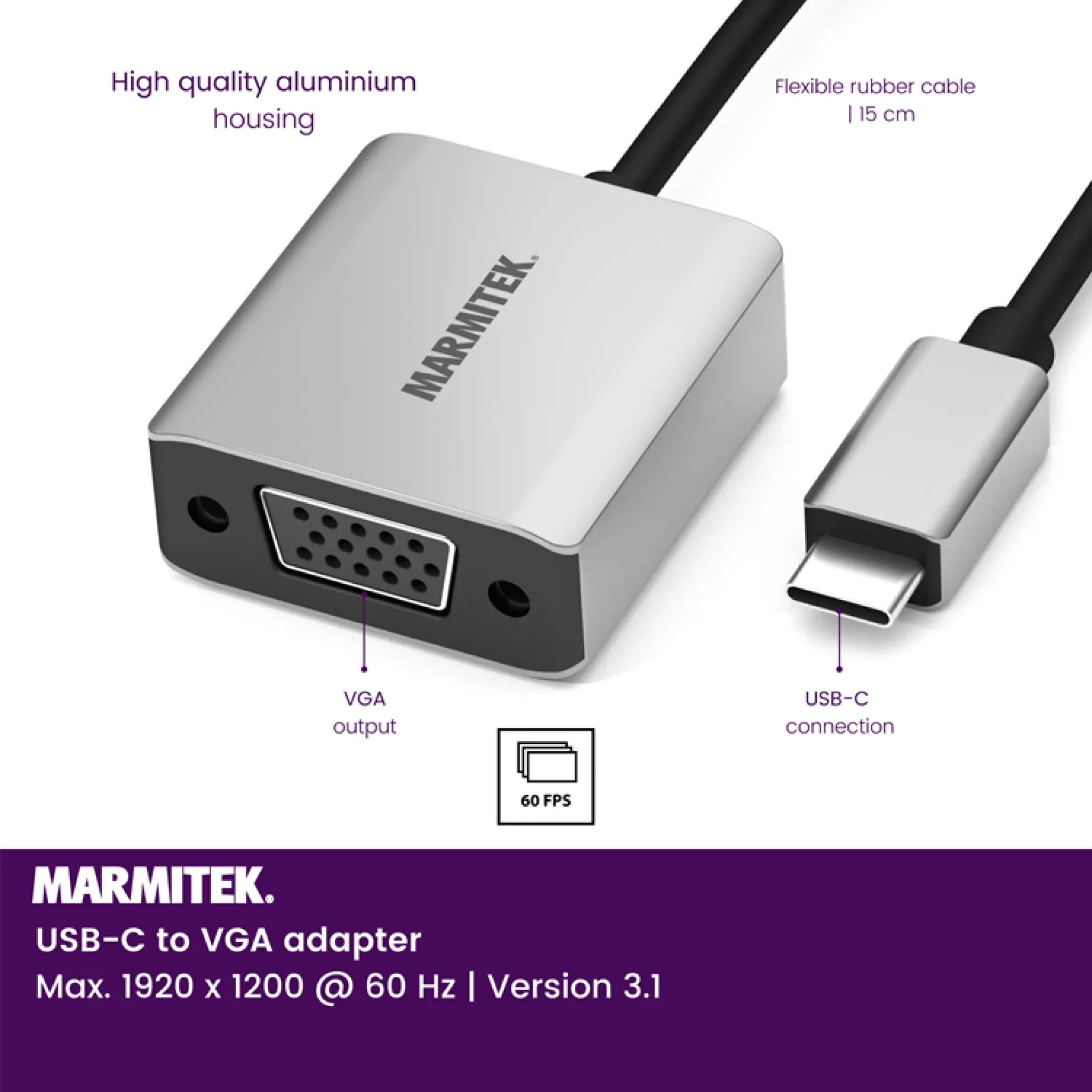 Marmitek USB-C till VGA adapter. 0,15m