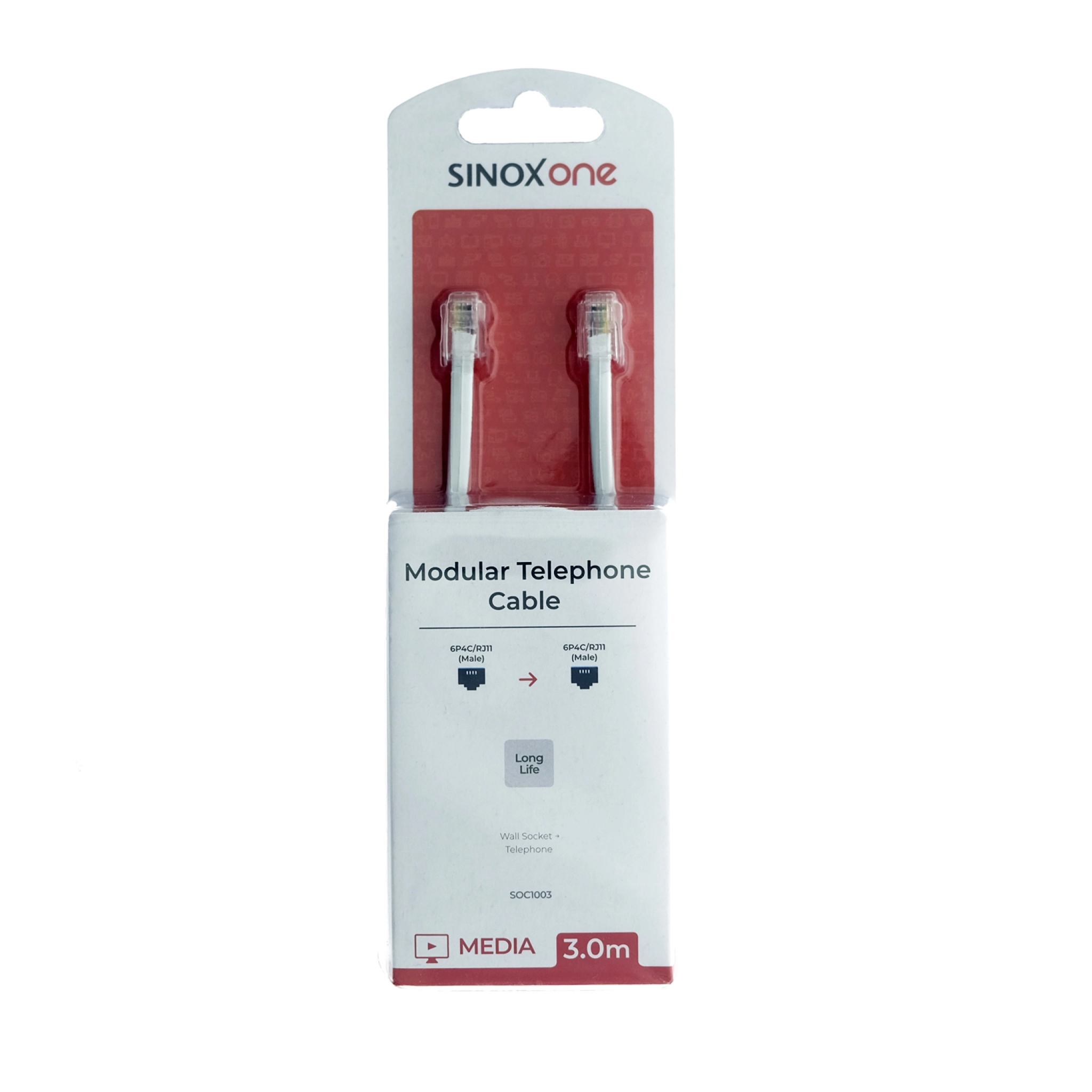 Sinox One Telefonkabel. 3m. Vit