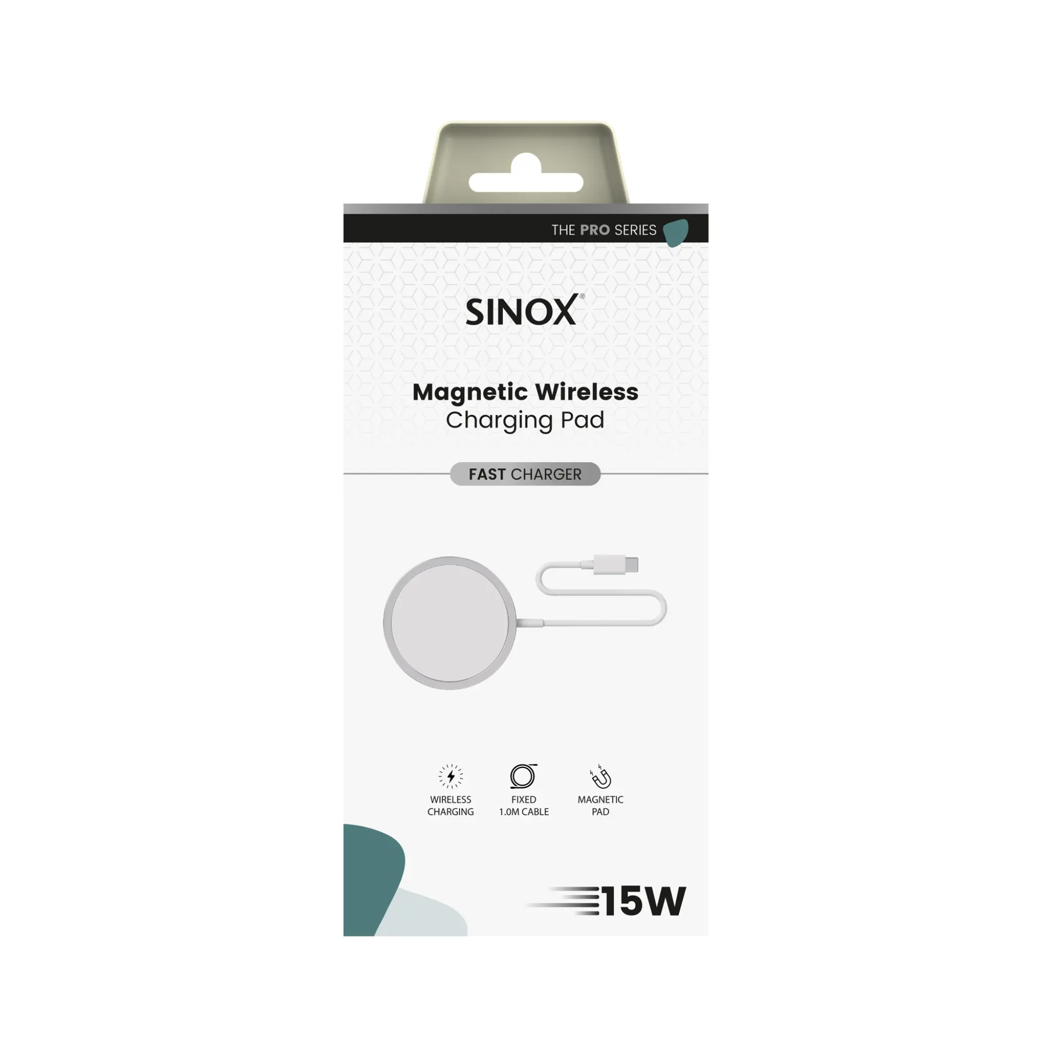 Sinox PRO magnetisk trådlös laddare 15W. 1m. Vit