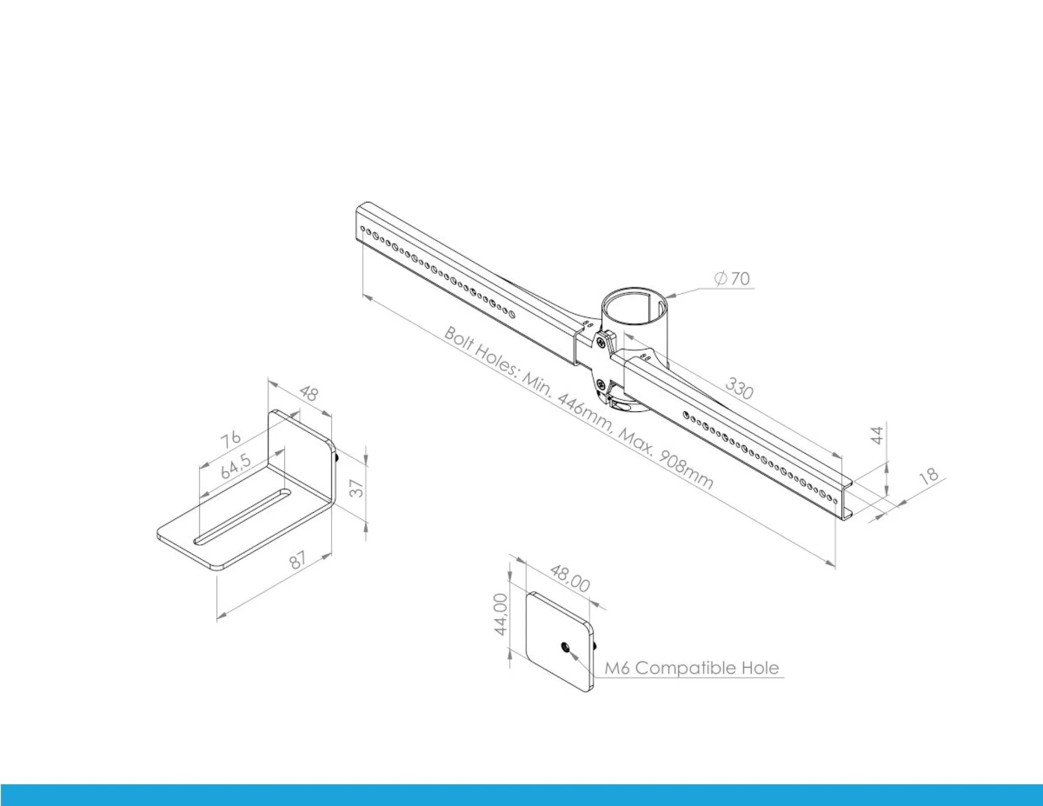 Cavus Universal Soundbar-hållare. Svart