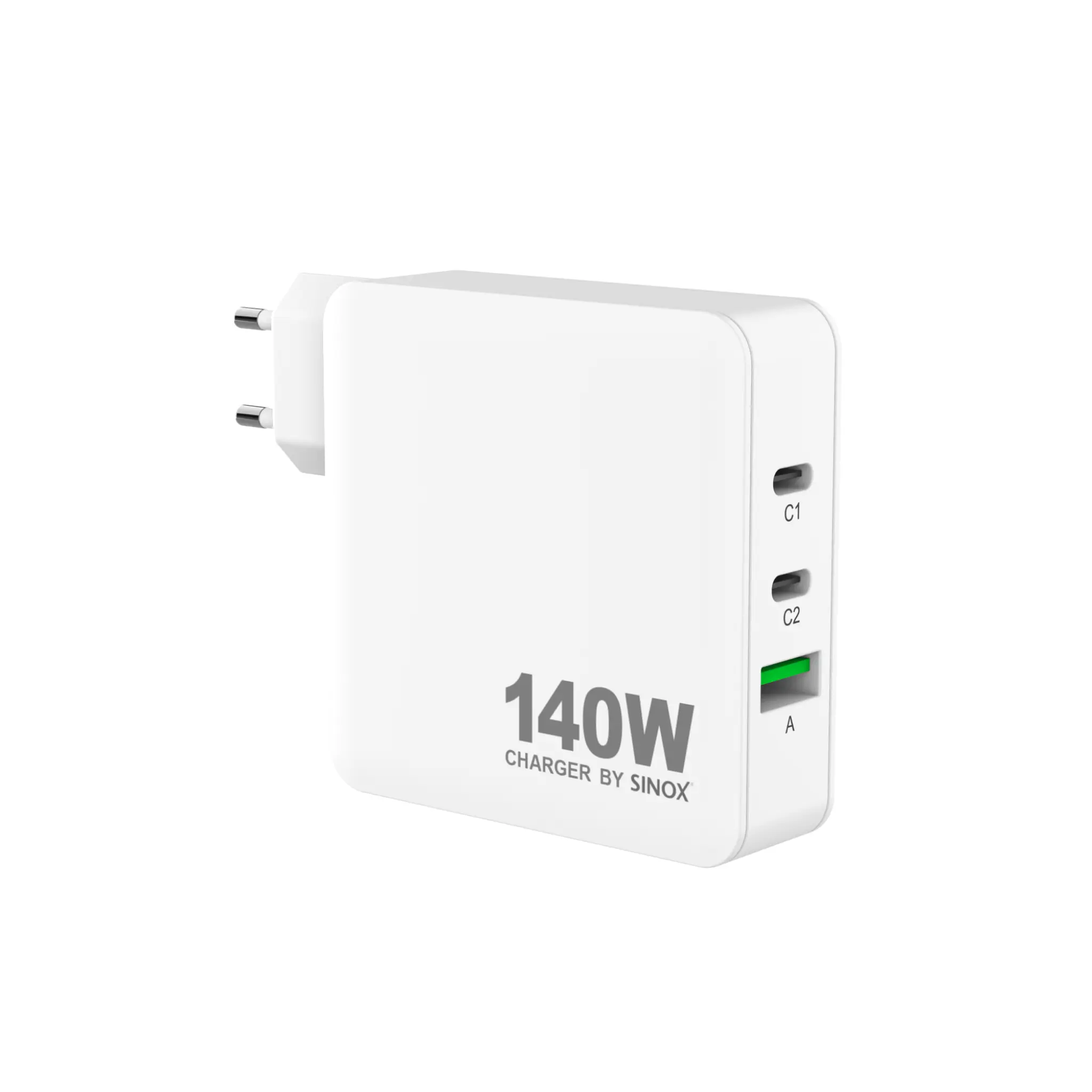 Sinox PRO väggladdare 2xUSB-C 1xUSB-A 140W. Vit