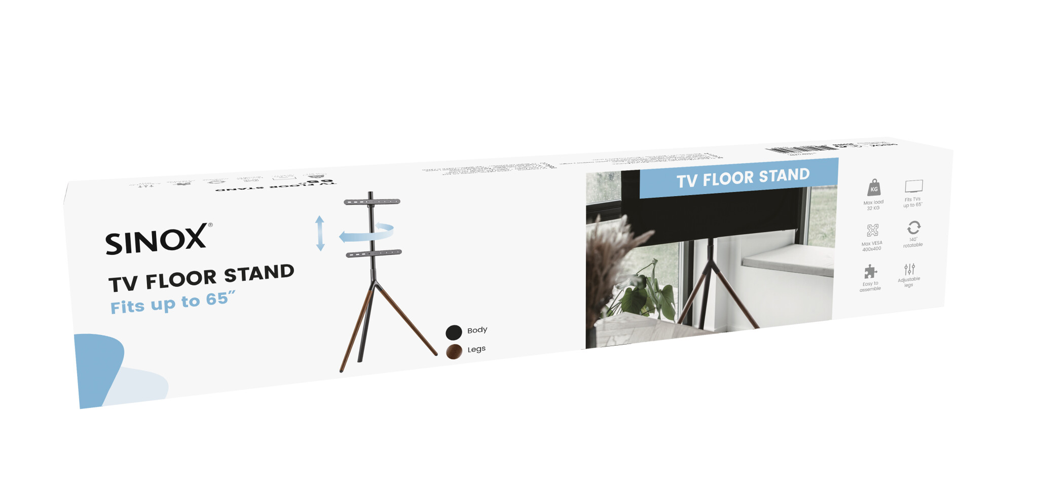 Sinox Tripod TV-golvstativ med svängbar topp. 45"-65". Mörkt trä/svart