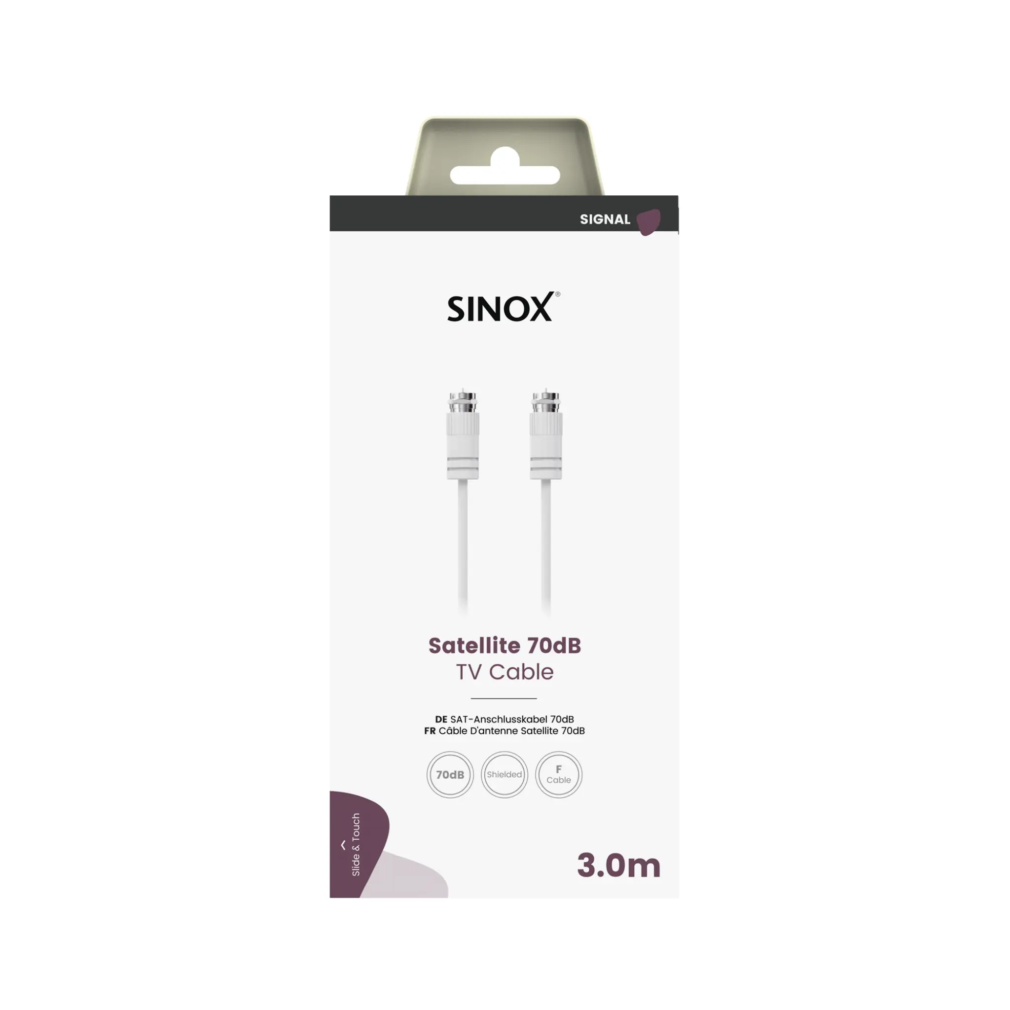 Sinox Satellite kabel. 3m. Vit