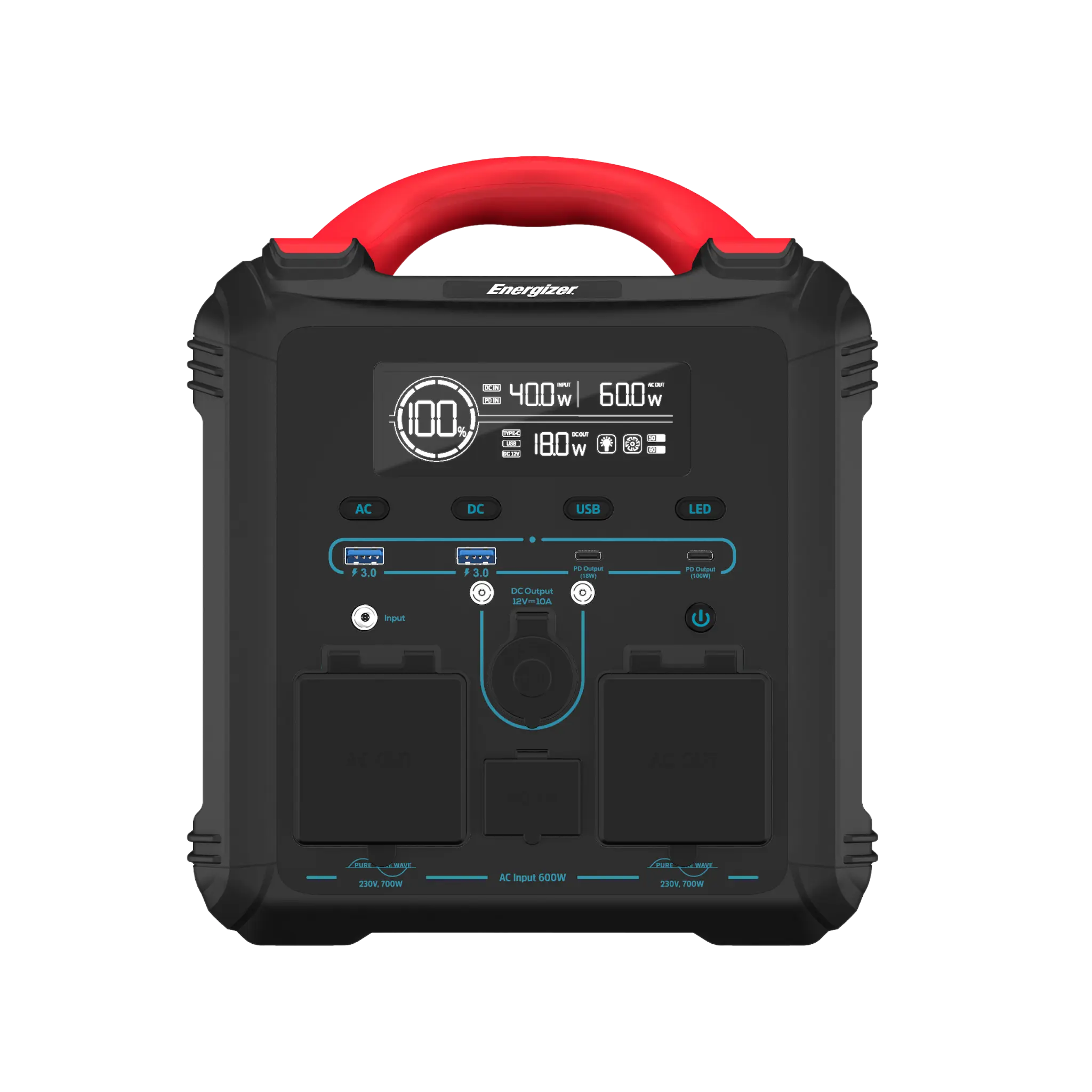 Energizer 700W bärbart kraftverk med dubbel PD-utgång. Svart