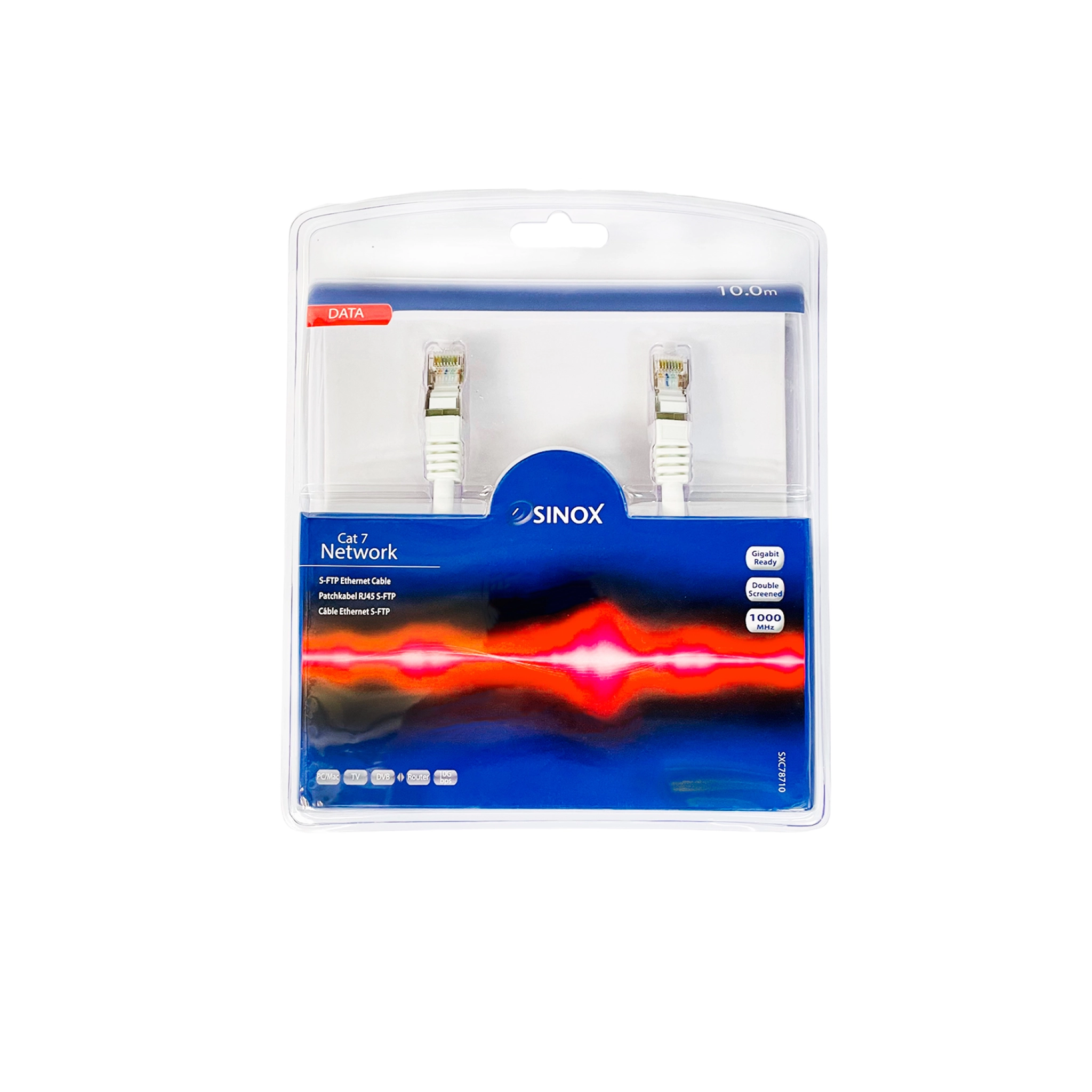 Sinox S-FTP Cat7 nätverkskabel. 10m. Vit