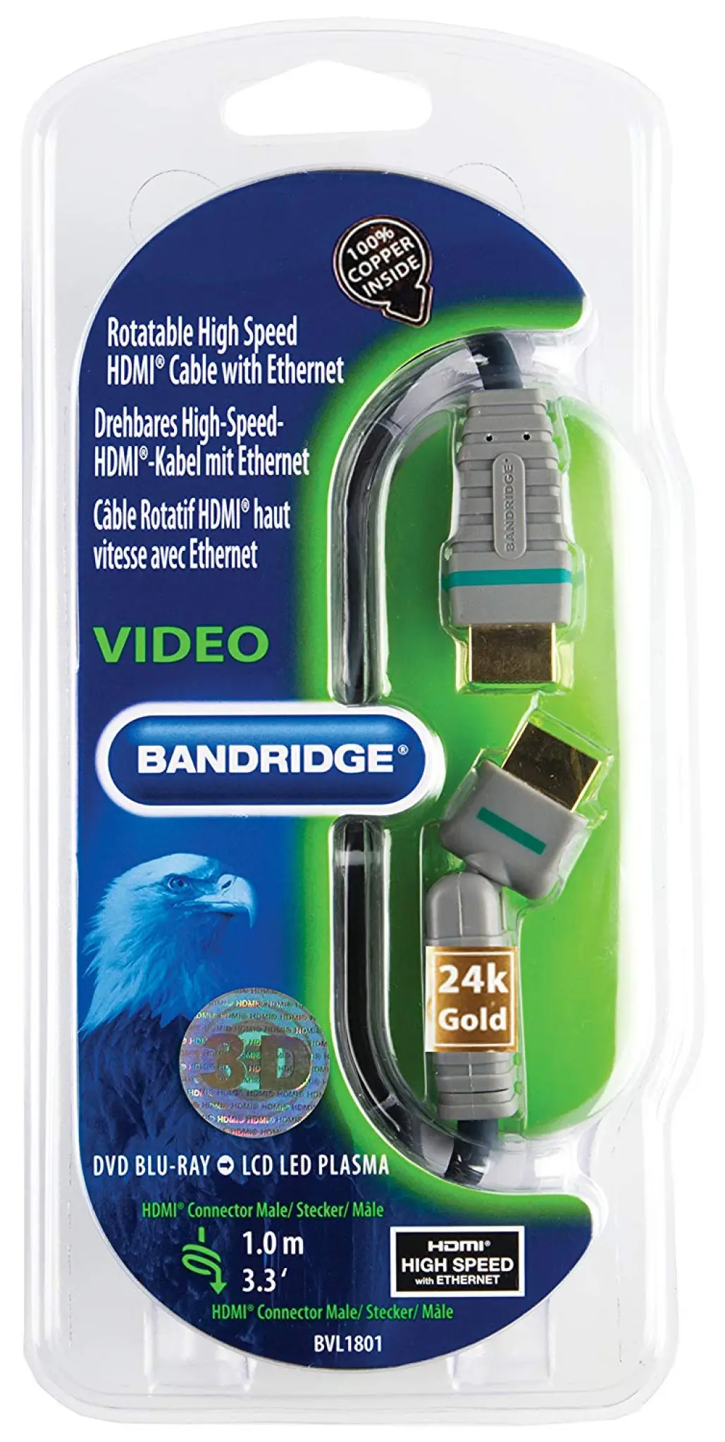 Bandridge HDMI™ 4K kabel. 1m. Grå