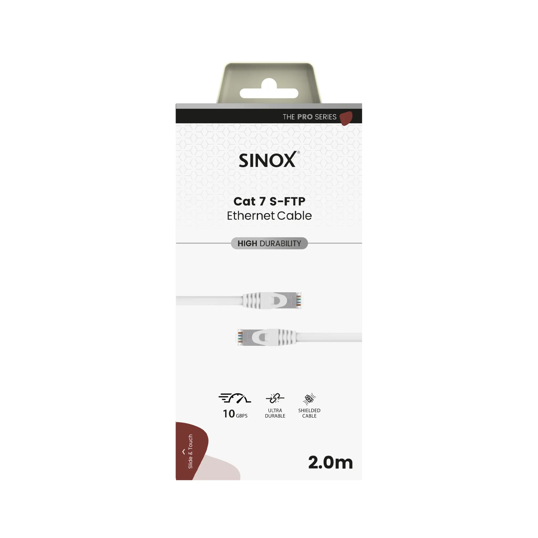 Sinox PRO S-FTP Cat7 nätverkskabel. 2m. Vit