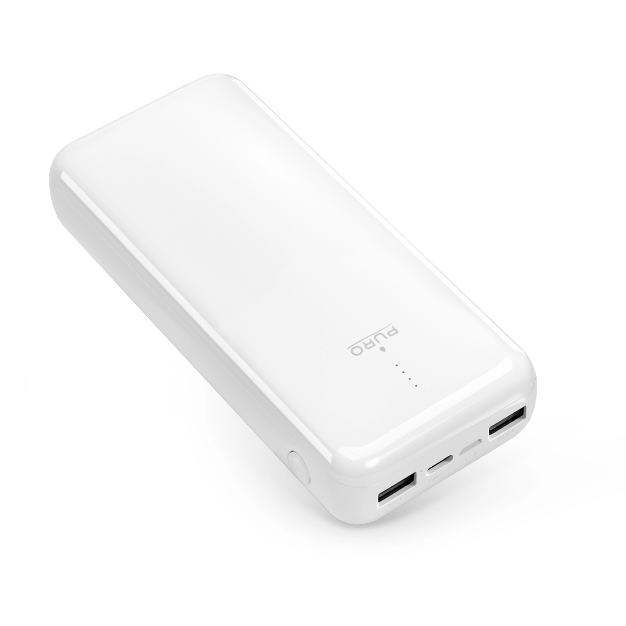 PURO Power Bank 20000mAh USB-C + 2 USB-A Snabbladdning. Vit
