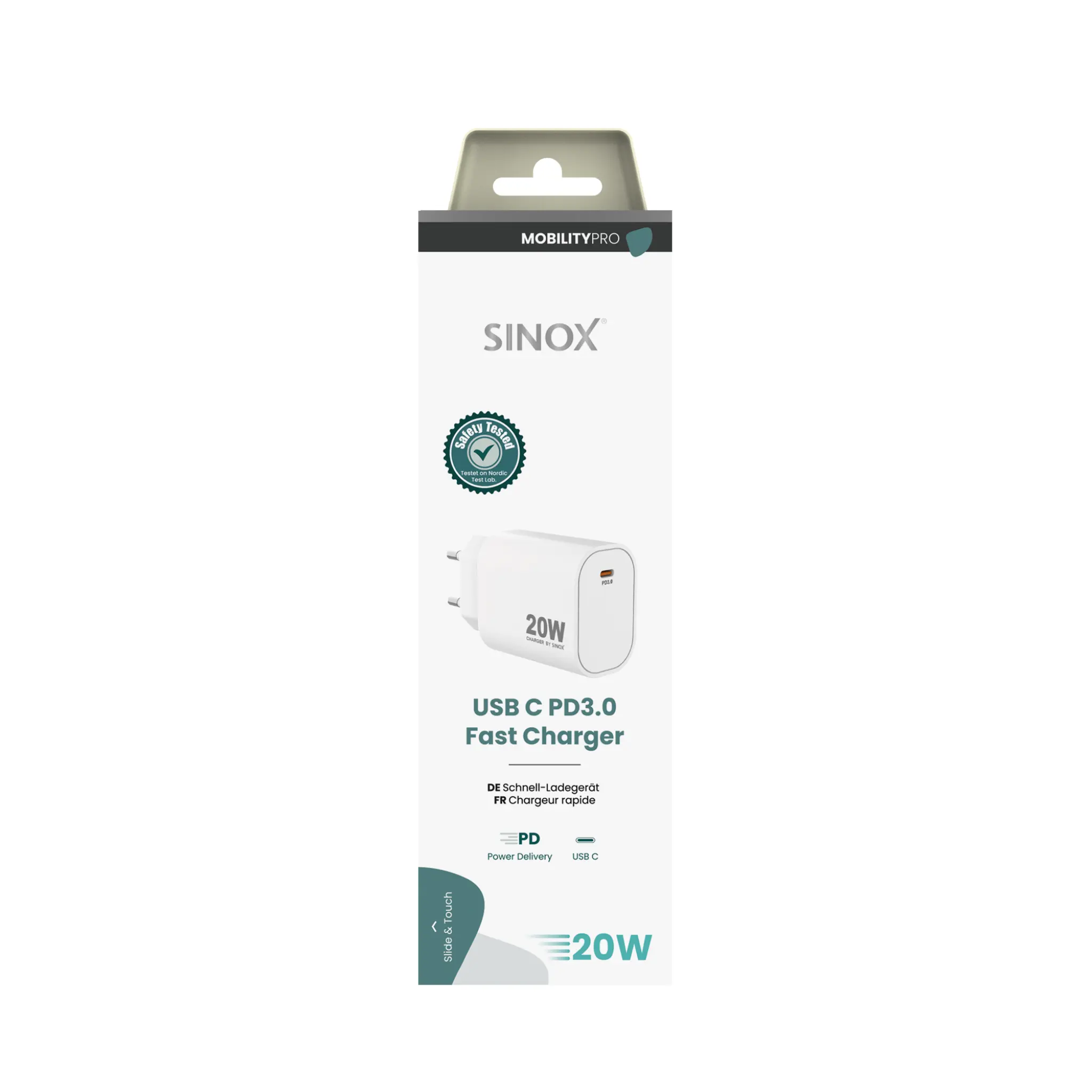 Sinox PRO väggladdare USB-C PD 20W. Vit