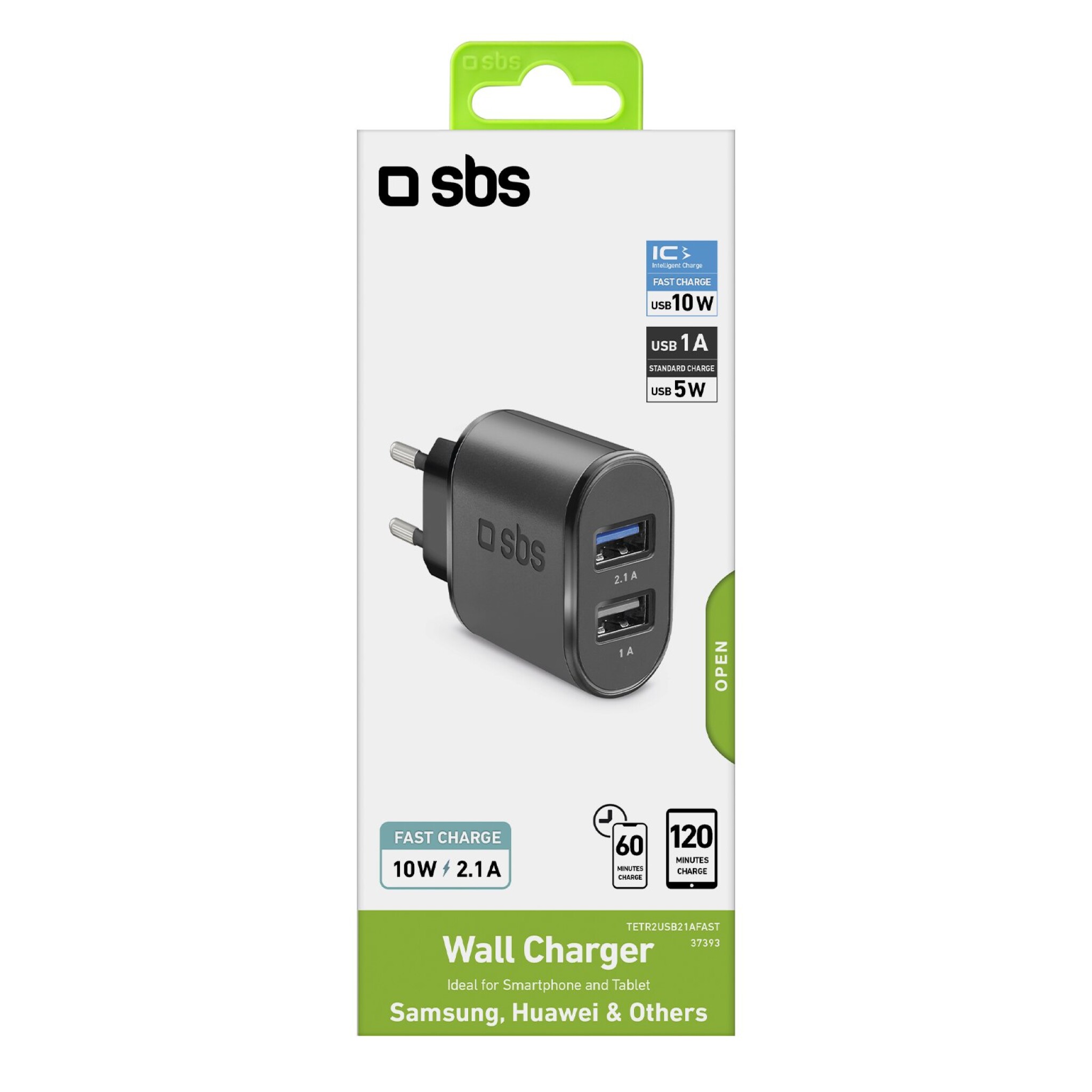 SBS 2100 mAh travel charger. Svart