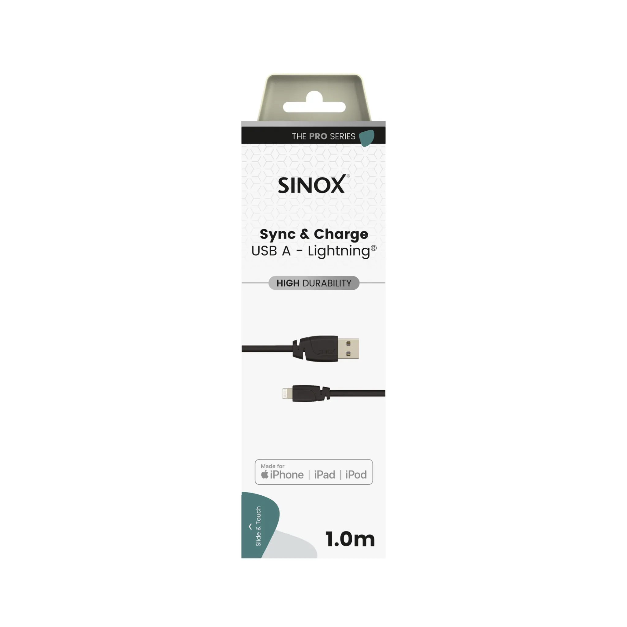 Sinox PRO Lightning kabel m/original Apple chip. 1m. Svart