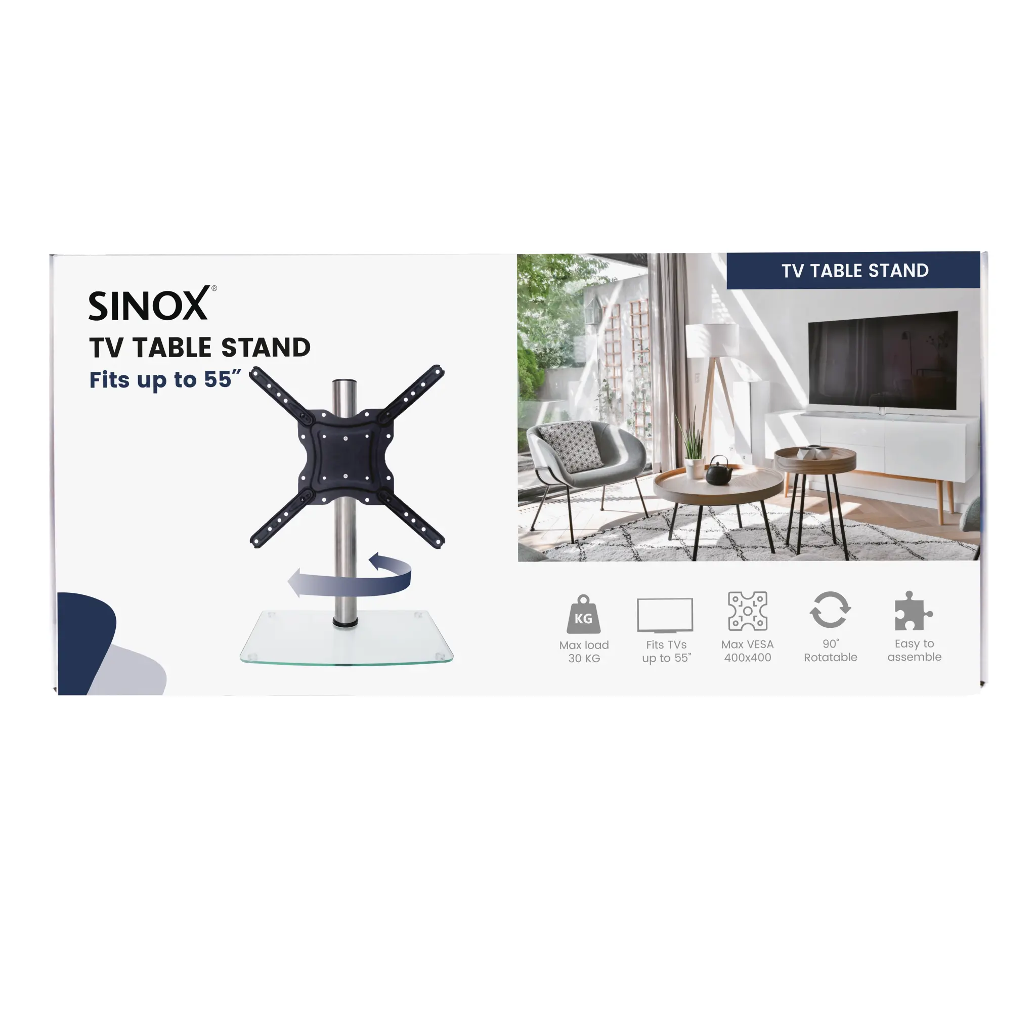 Sinox StandView TV-bordsstativ med svängbar topp. 26"-55". Aluminiumfinish