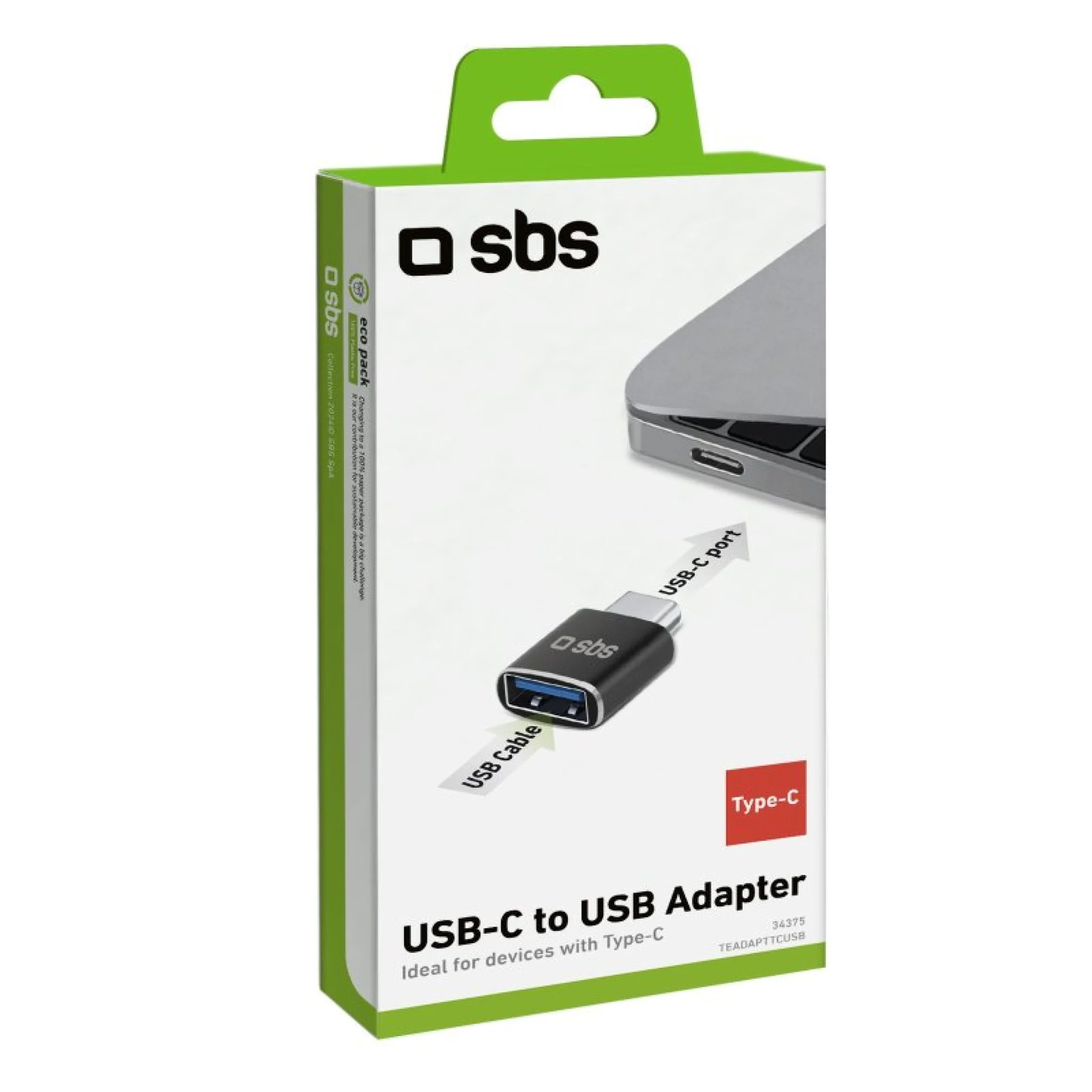 SBS USB-C hane till USB hona adapter. Svart