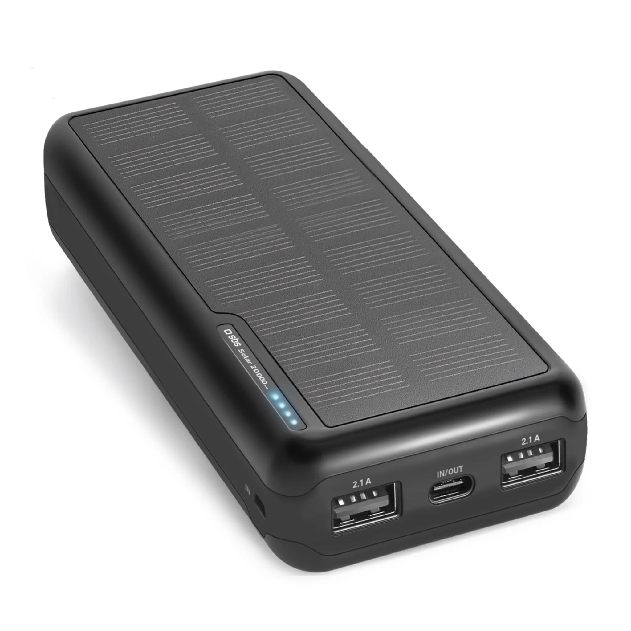 SBS powerbank med solceller. 20.000 mAh. Svart
