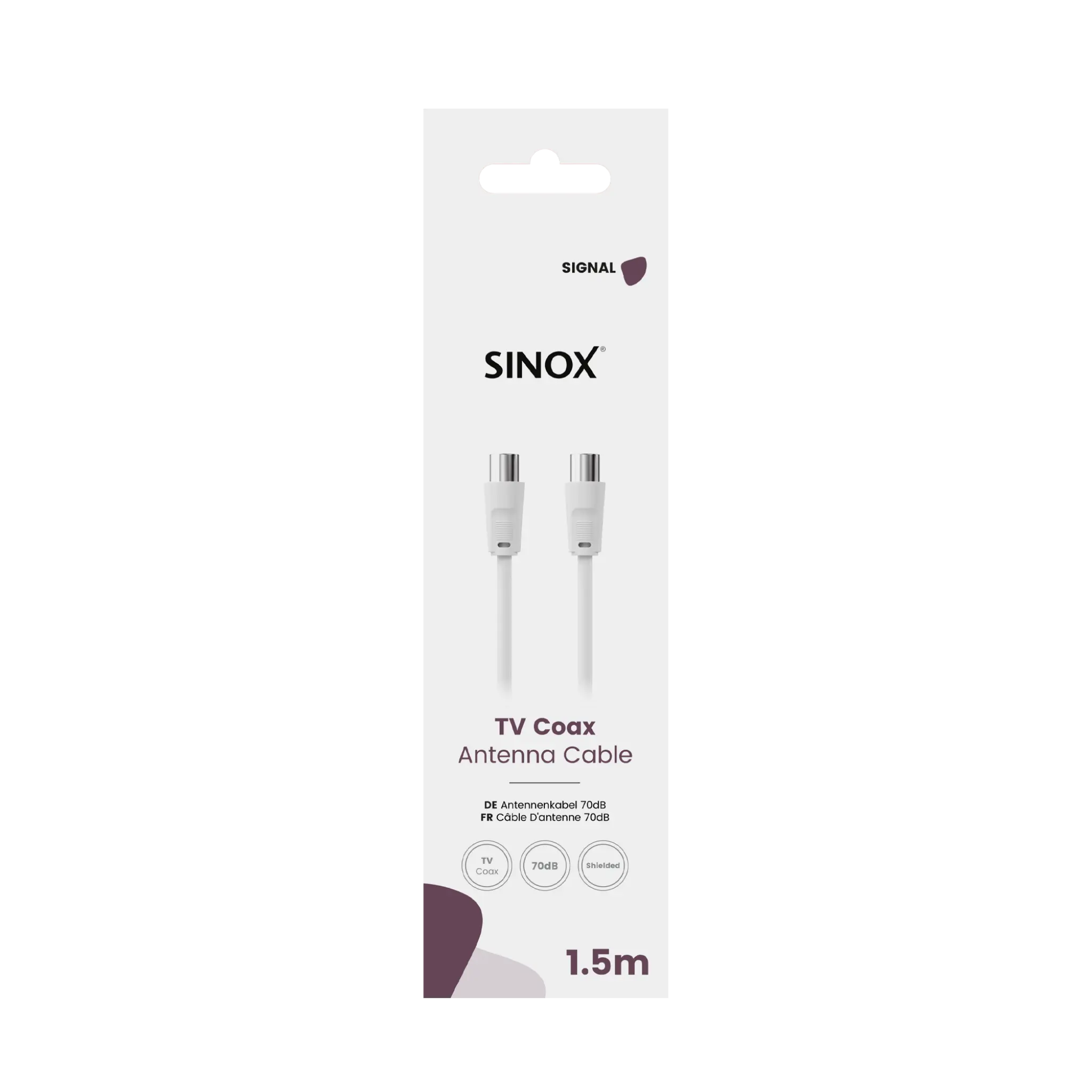 Sinox 70dB antennkabel. 1,5m. Vit