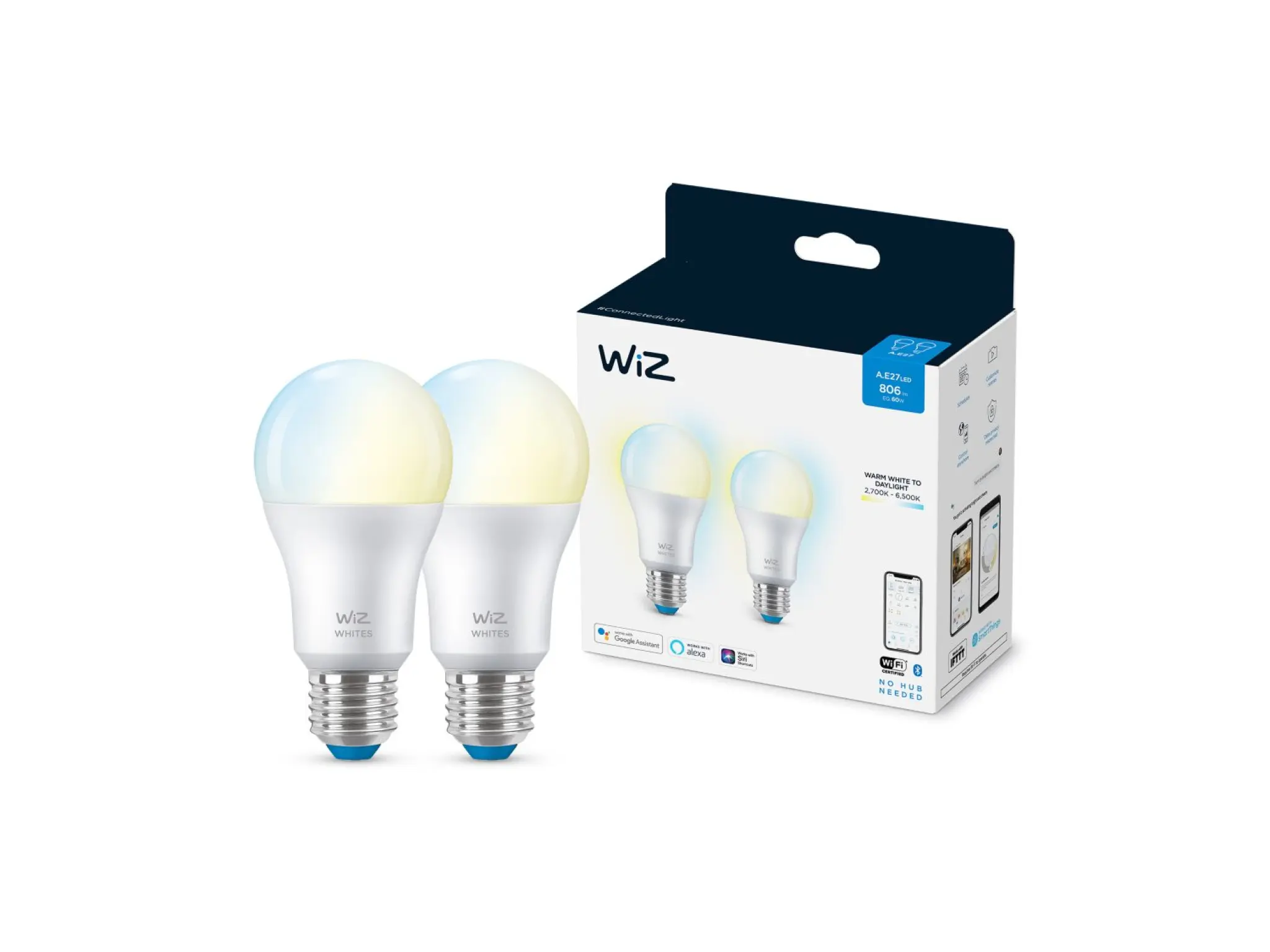 WiZ LED Bulb x 2. E27. Cold to warm white