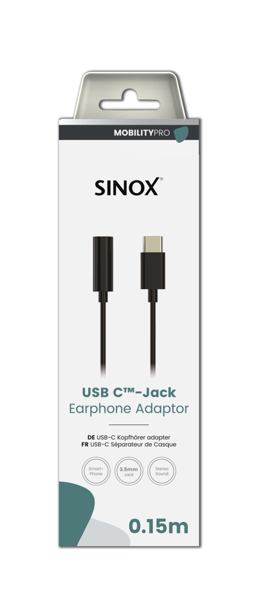 Sinox PRO USB C™ till mini jack adapter. 0,15m. Svart