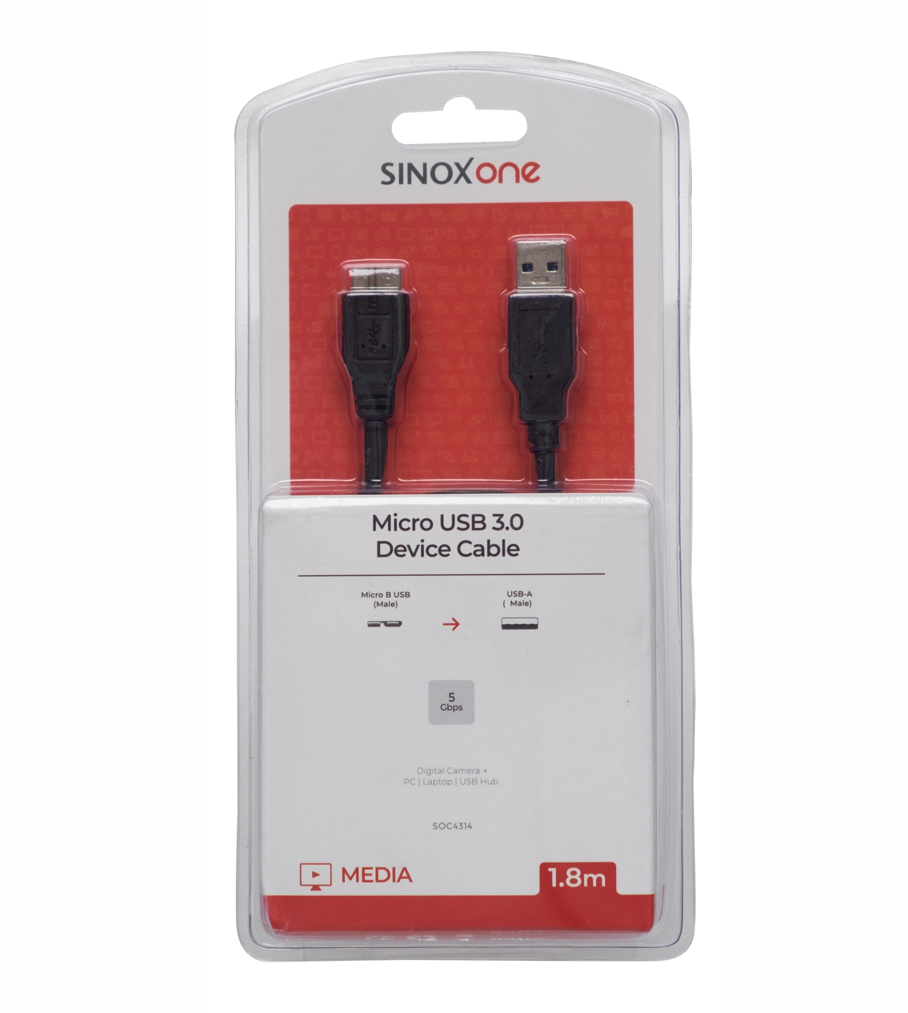 Sinox One USB A - Micro USB 3.0 kabel. 1,8m. Svart