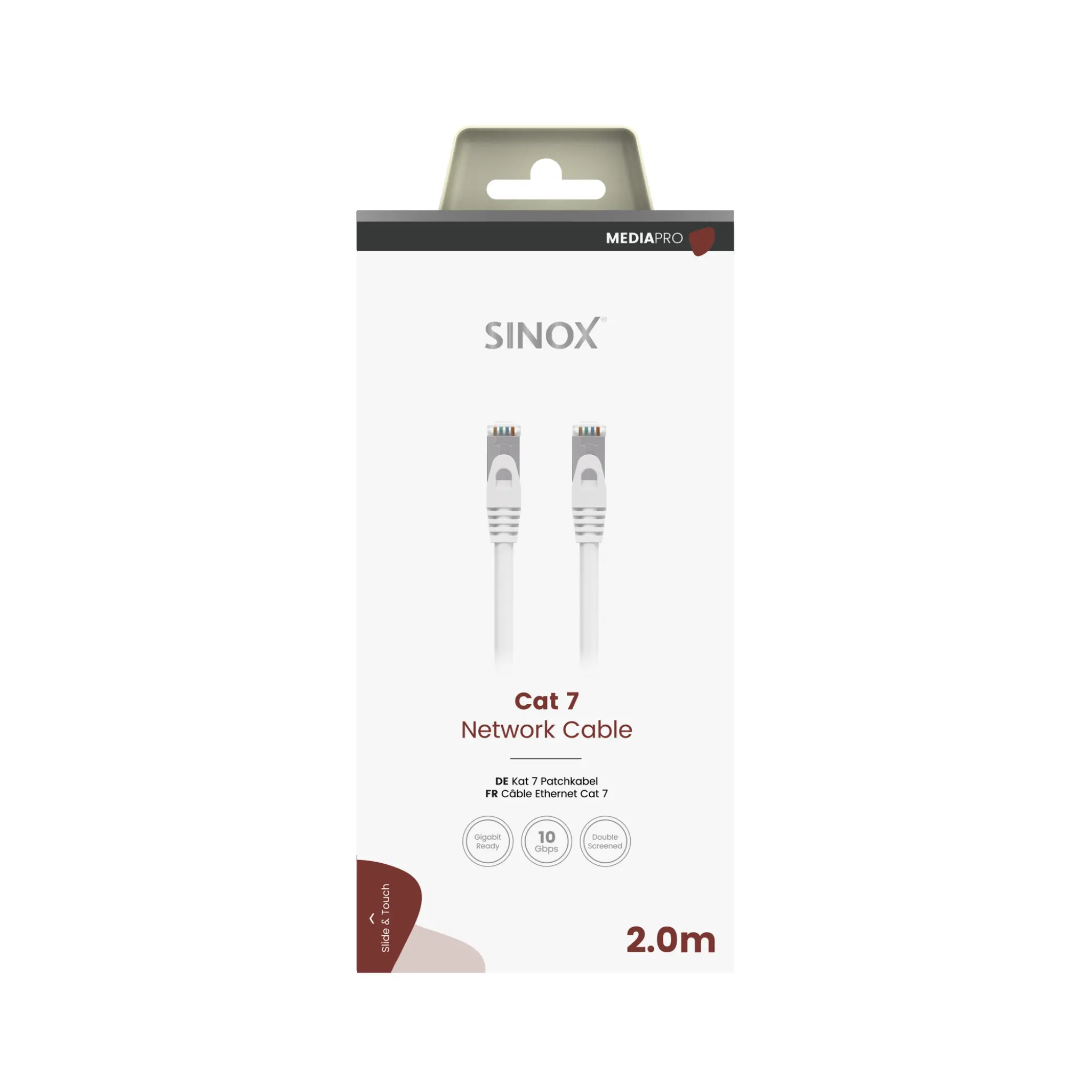 Sinox PRO S-FTP Cat7 nätverkskabel. 2m. Vit