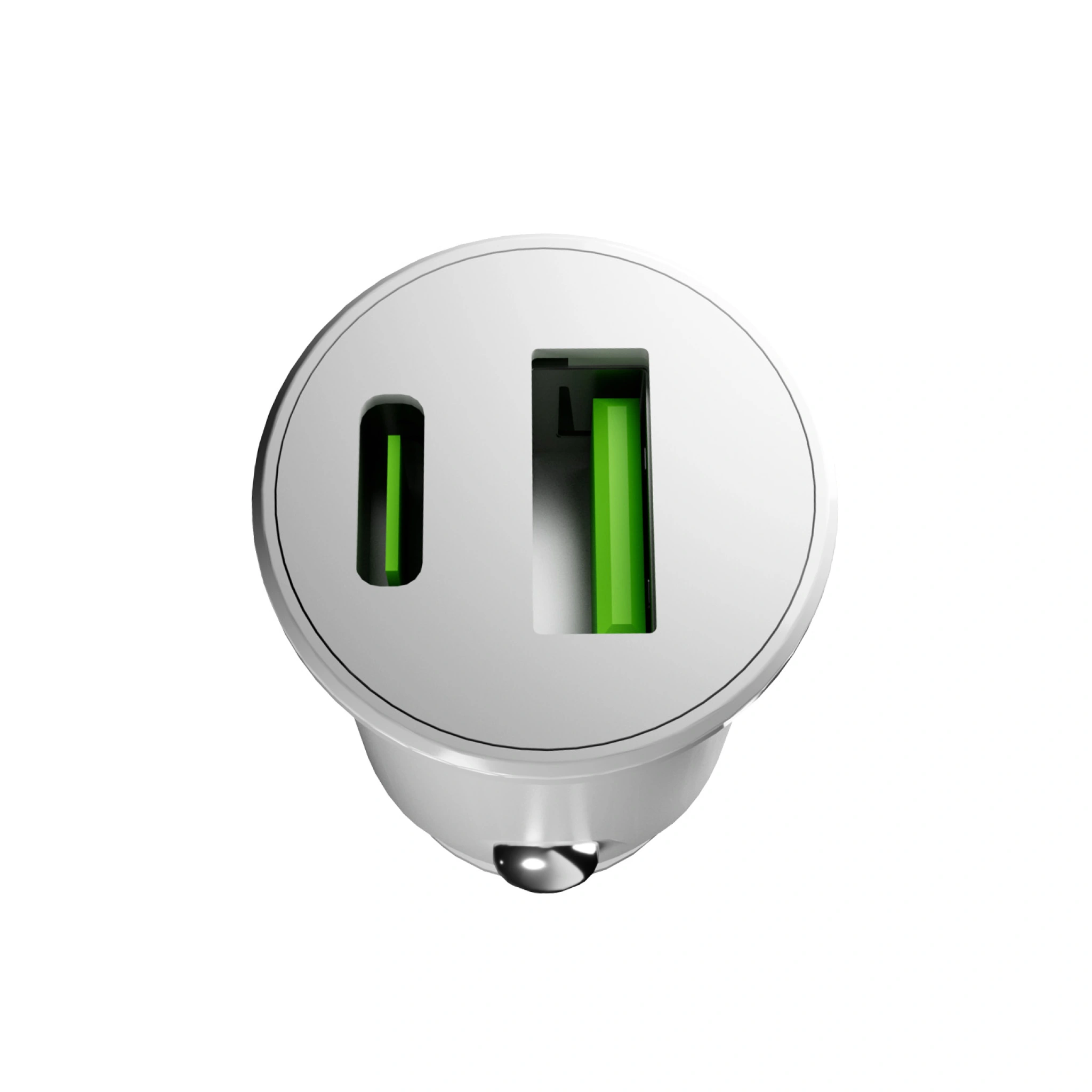 PURO Pro Lite billaddare med 1 USB-A-port och 1 USB-C-port. Vit färg