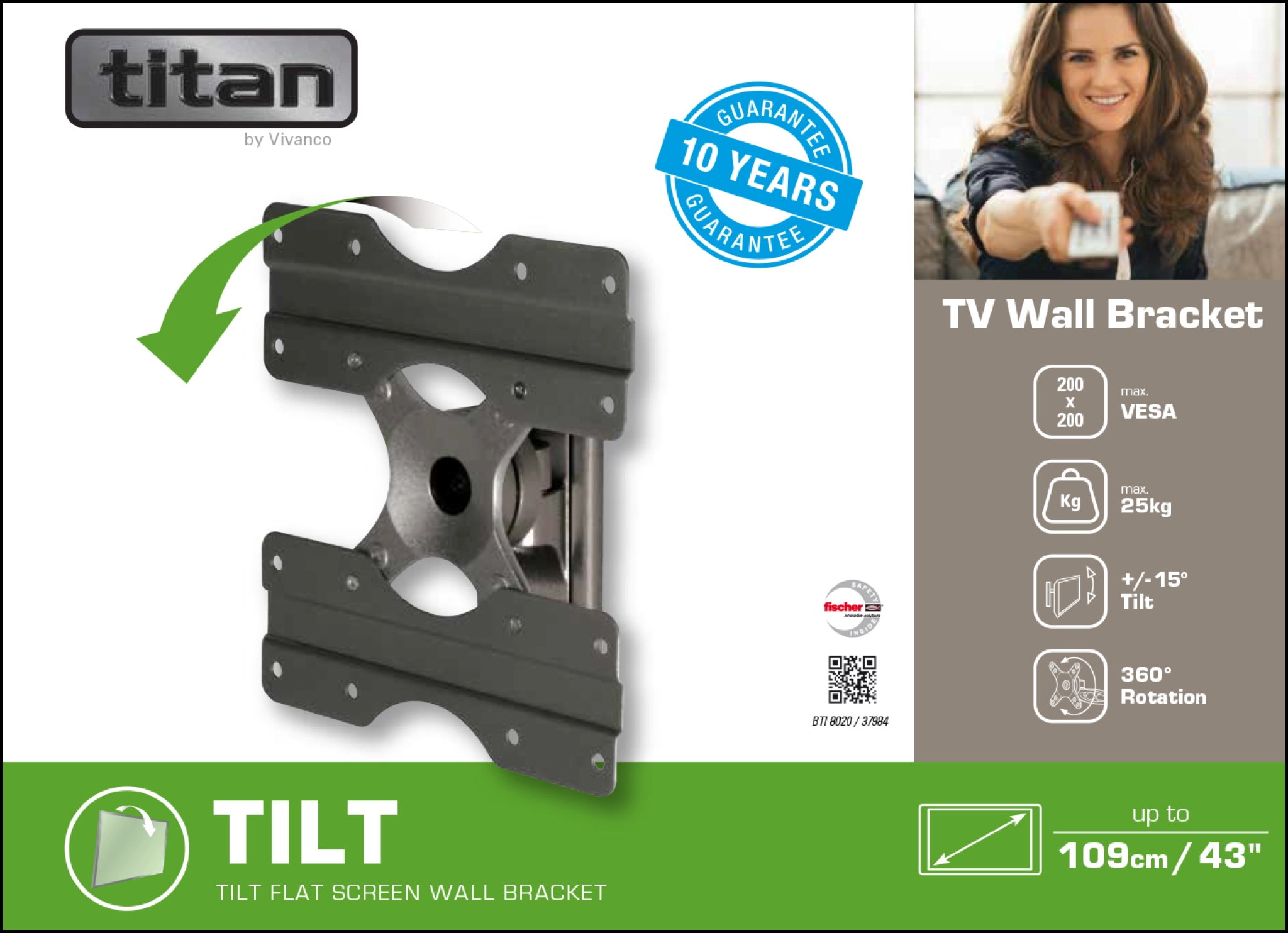 Vivanco TITAN TV-väggfäste, TILT, 43", 25 kg, VESA 200x200