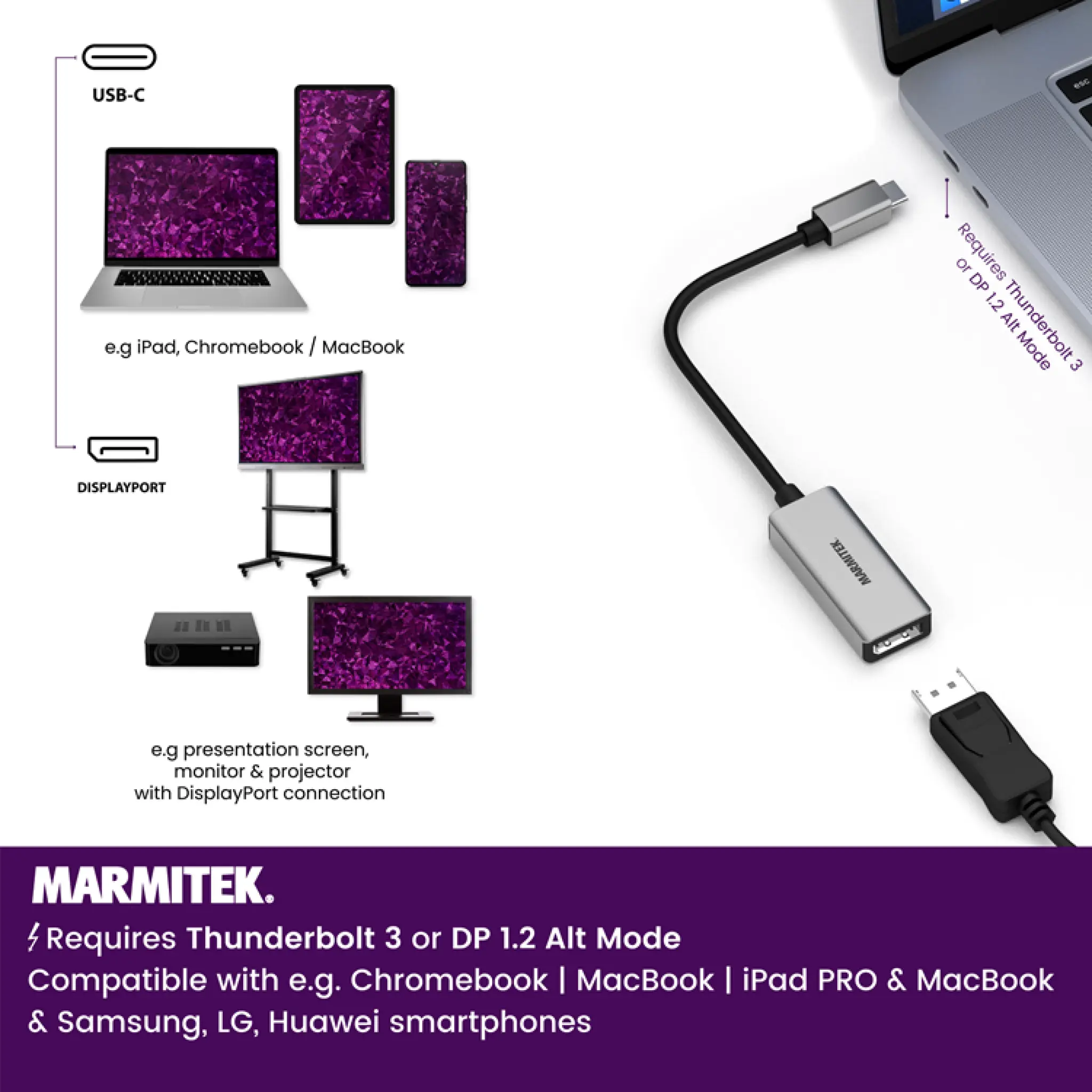 Marmitek USB-C till DisplayPort adapter. 0,15m