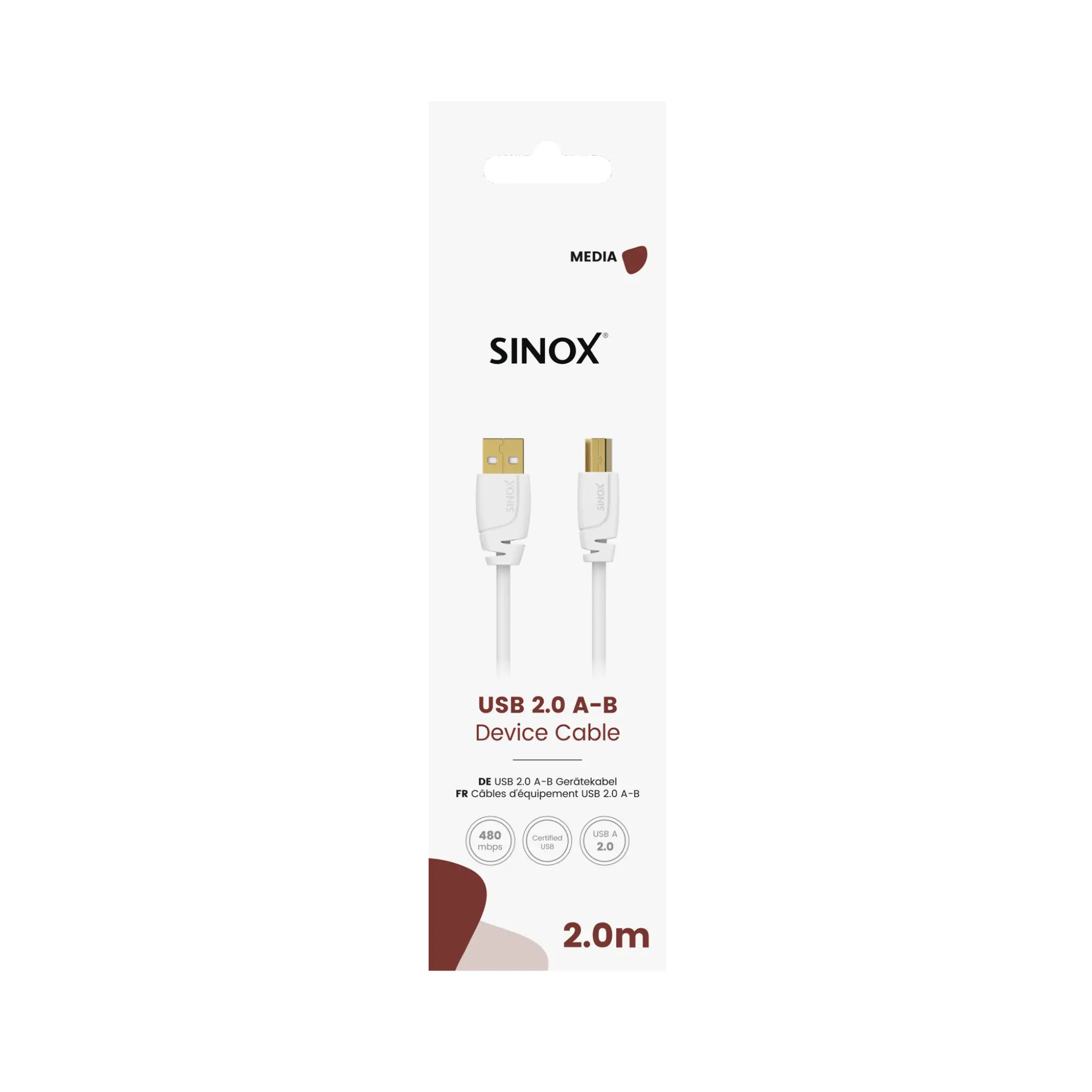 Sinox USB 2.0 Kabel 1,8m. Vit