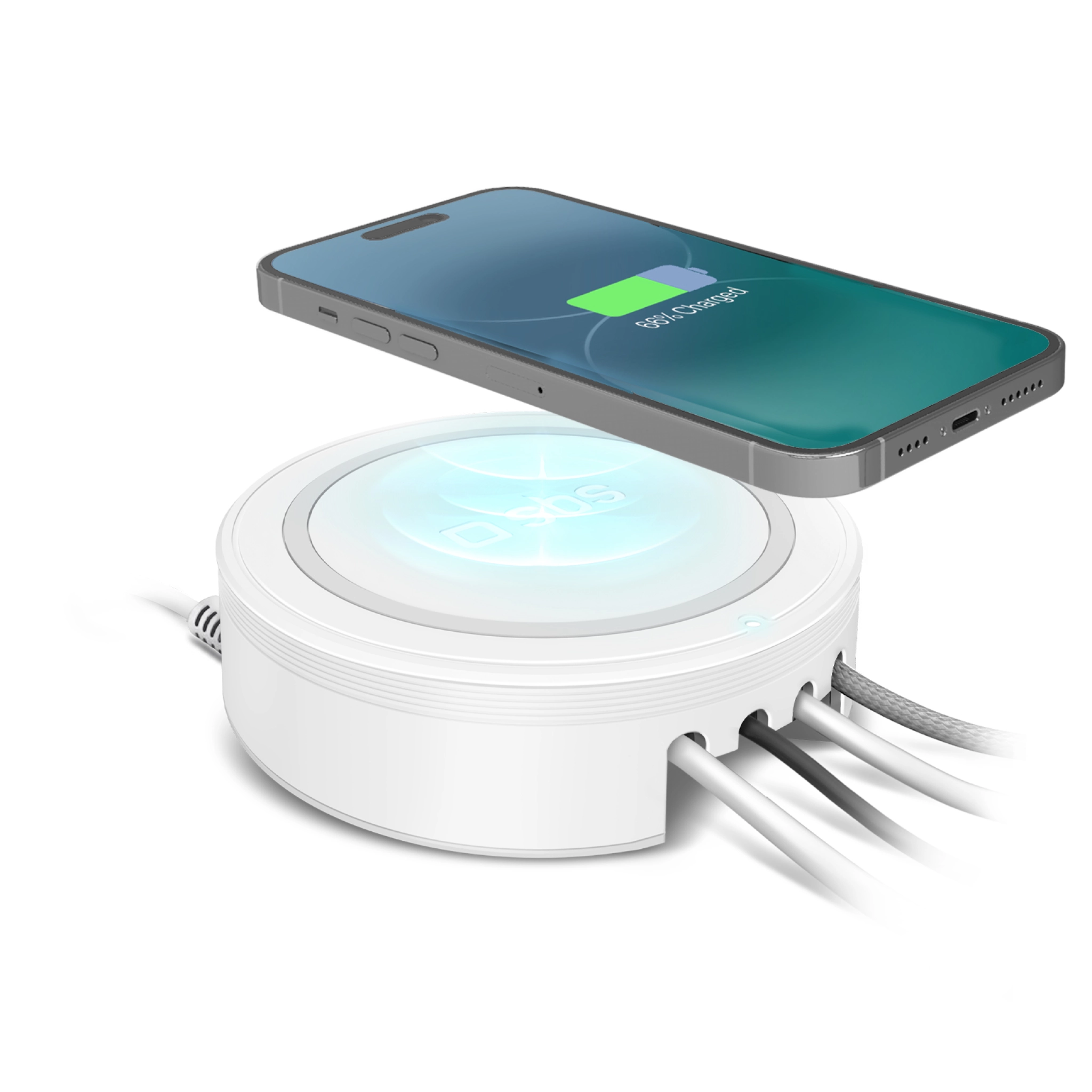 SBS Laddningsstation med 2 USB-A-portar, 2 USB-C-portar och trådlös laddare. Vit färg