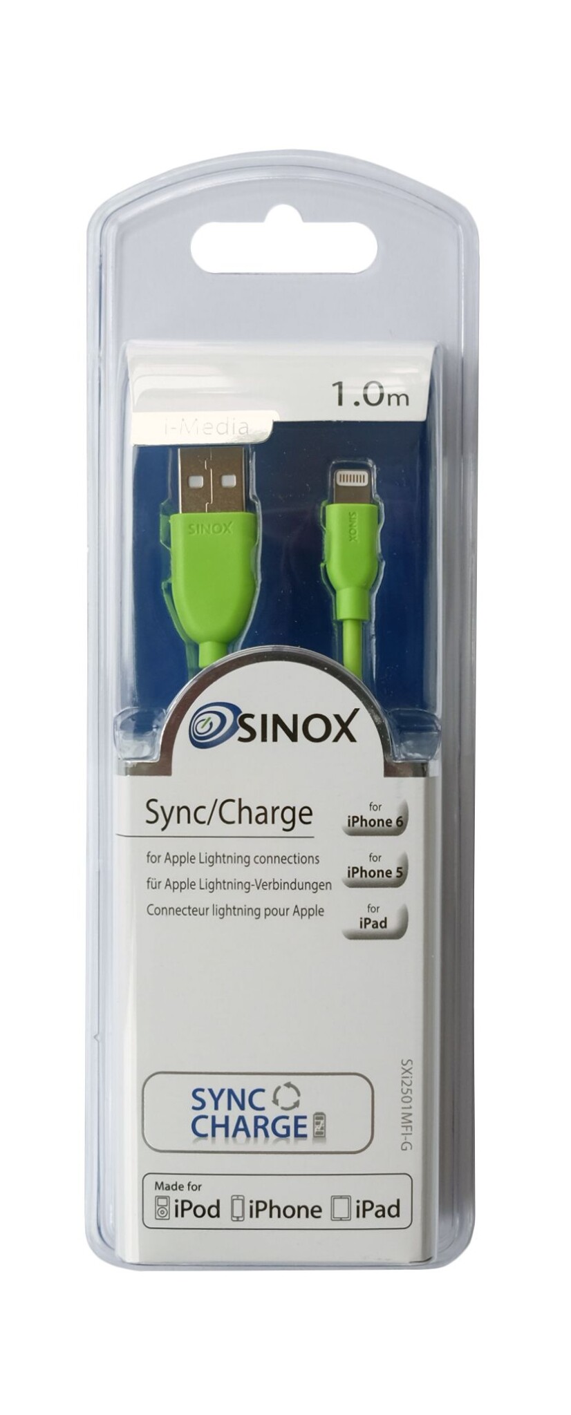 Sinox Lightning kabel m/original Apple chip. 1m. Grön