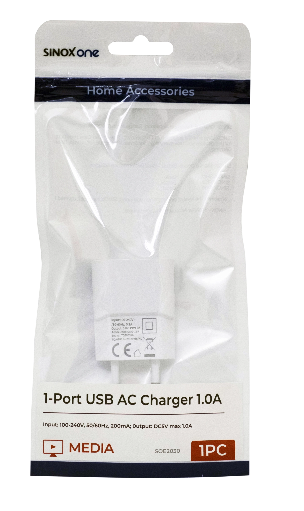 Sinox One USB-laddare 5W. Vit