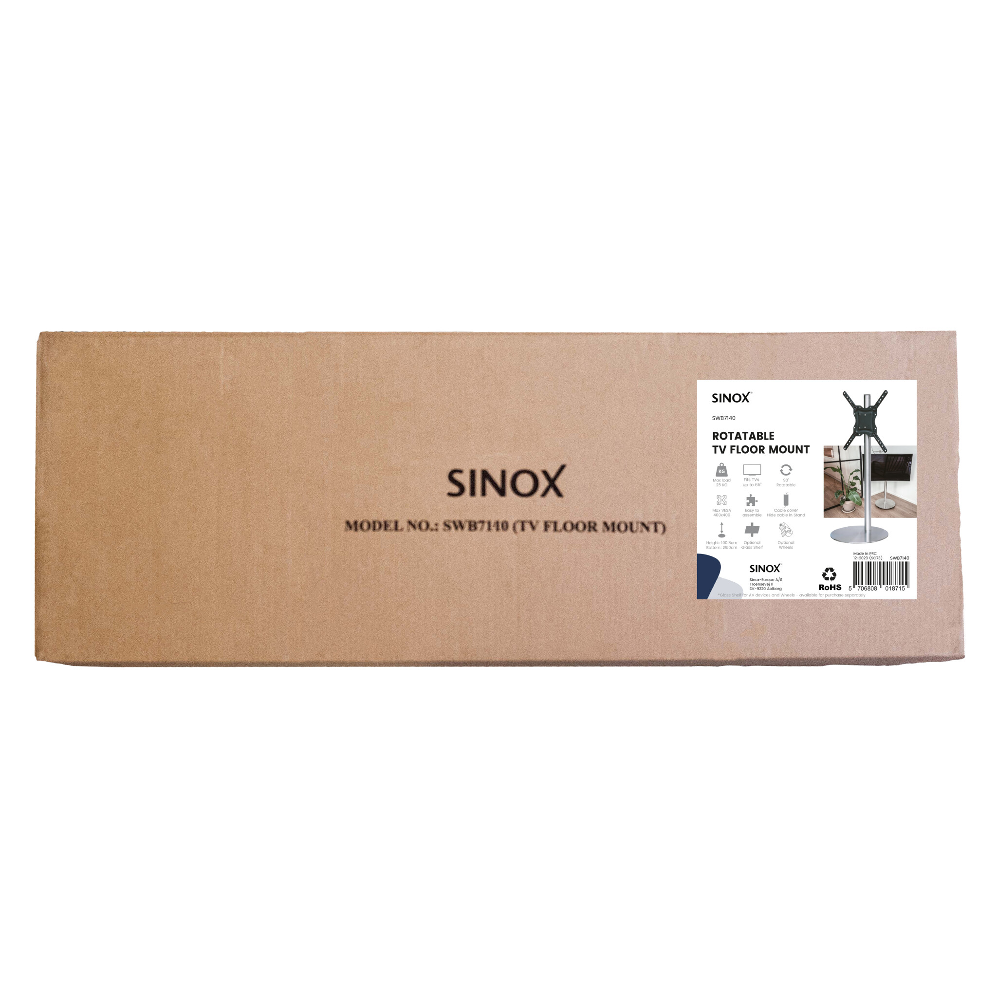 Sinox StandView TV-golvstativ med hjul och vridbar topp. 26"-65". Aluminiumfinish