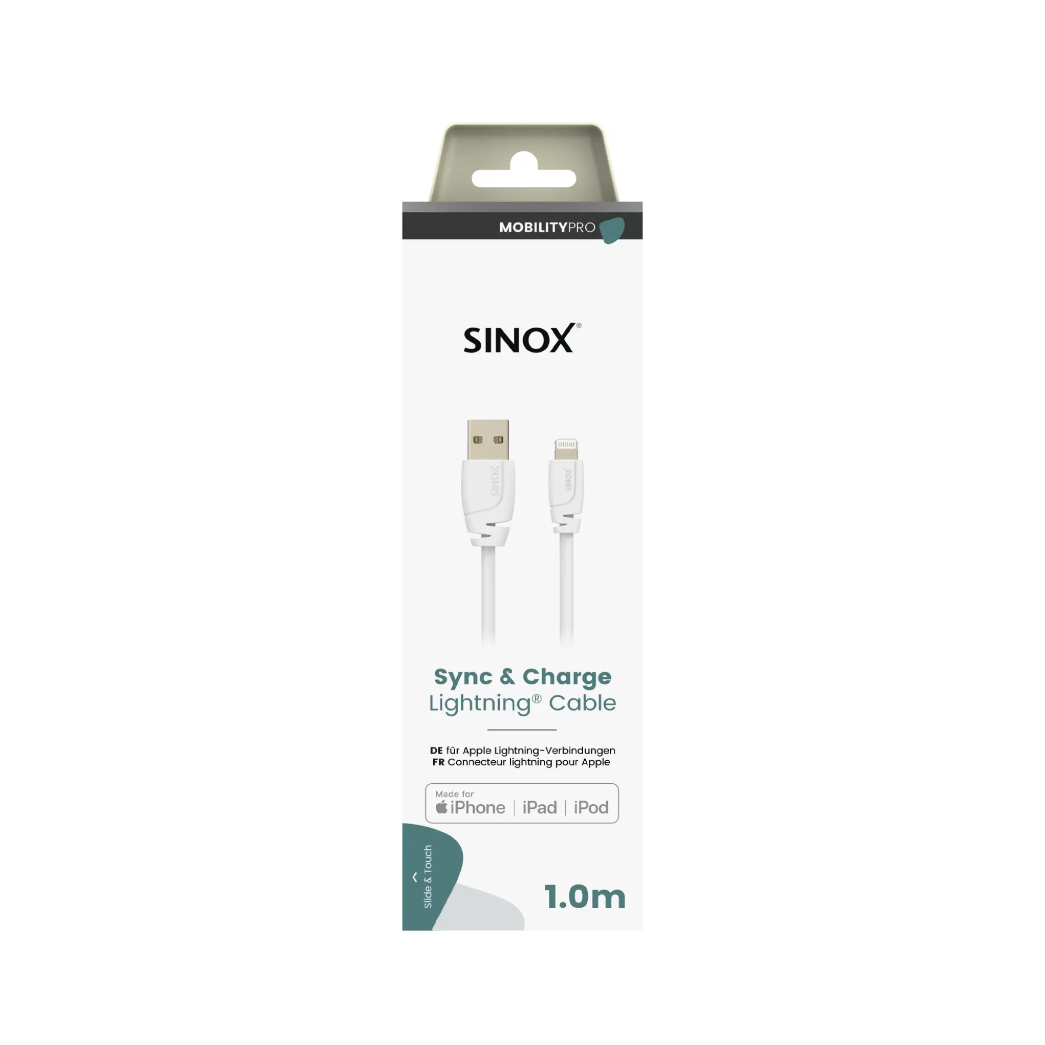 Sinox PRO Lightning kabel m/original Apple™ chip. 1m. Vit