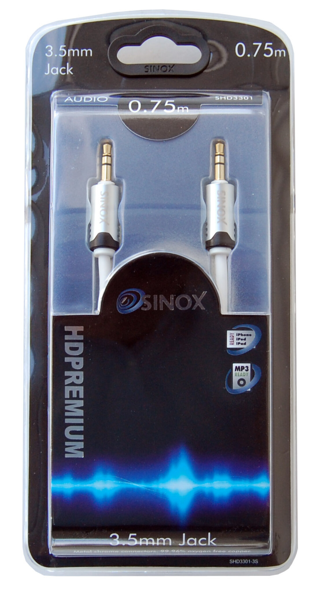 Sinox SHD 3,5mm Audiokabel. 0,75m. Vit