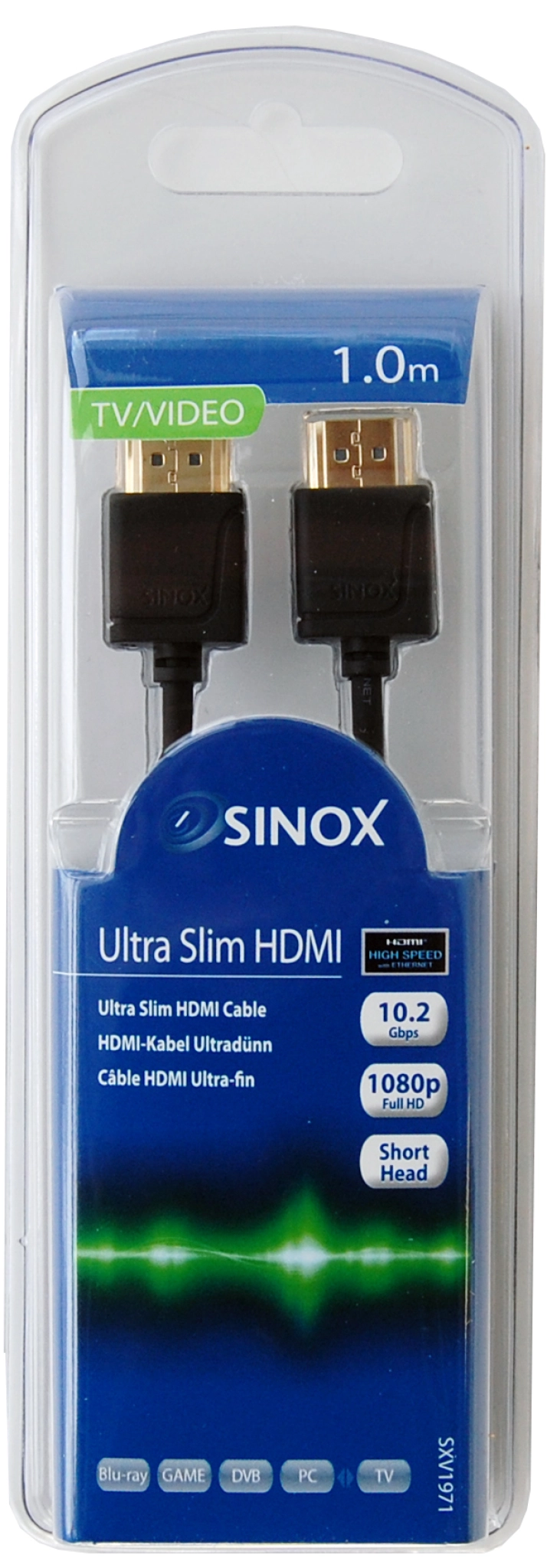 Sinox Ultratunn HDMI™ Full HD kabel. 1m. Svart