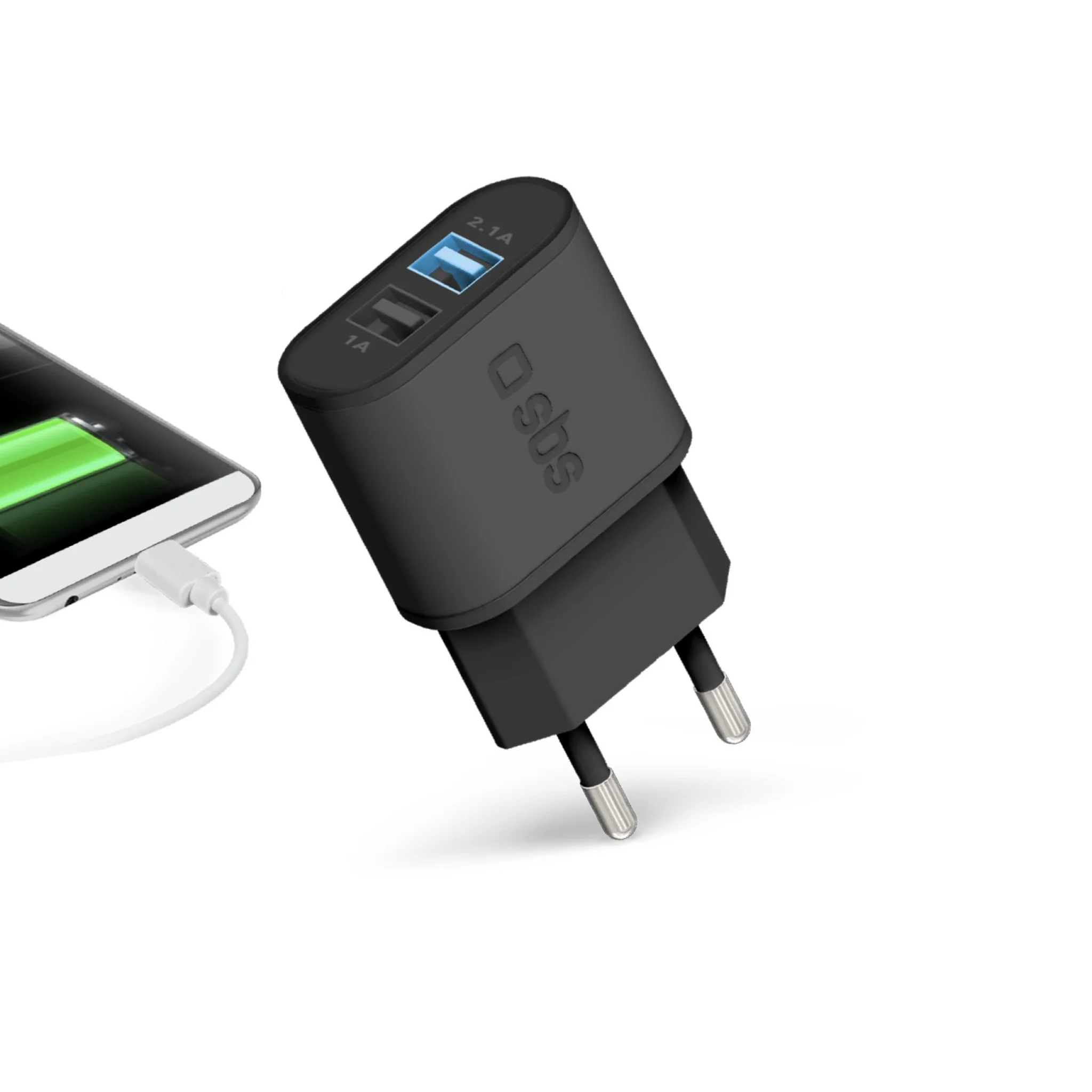 SBS 3100 mAh laddare. 2,1A + 1A. Svart