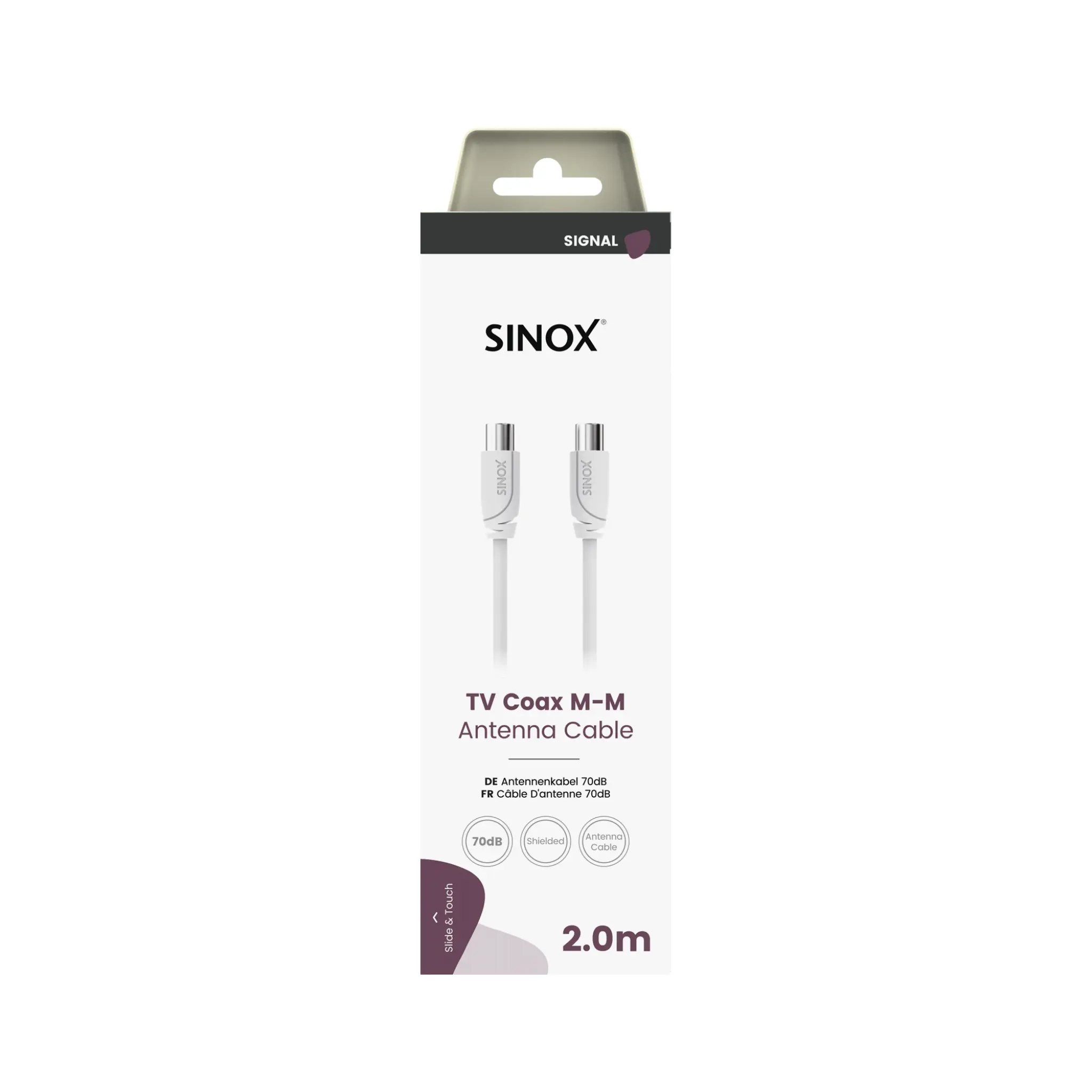 Sinox 70dB antennkabel. 2m. Vit