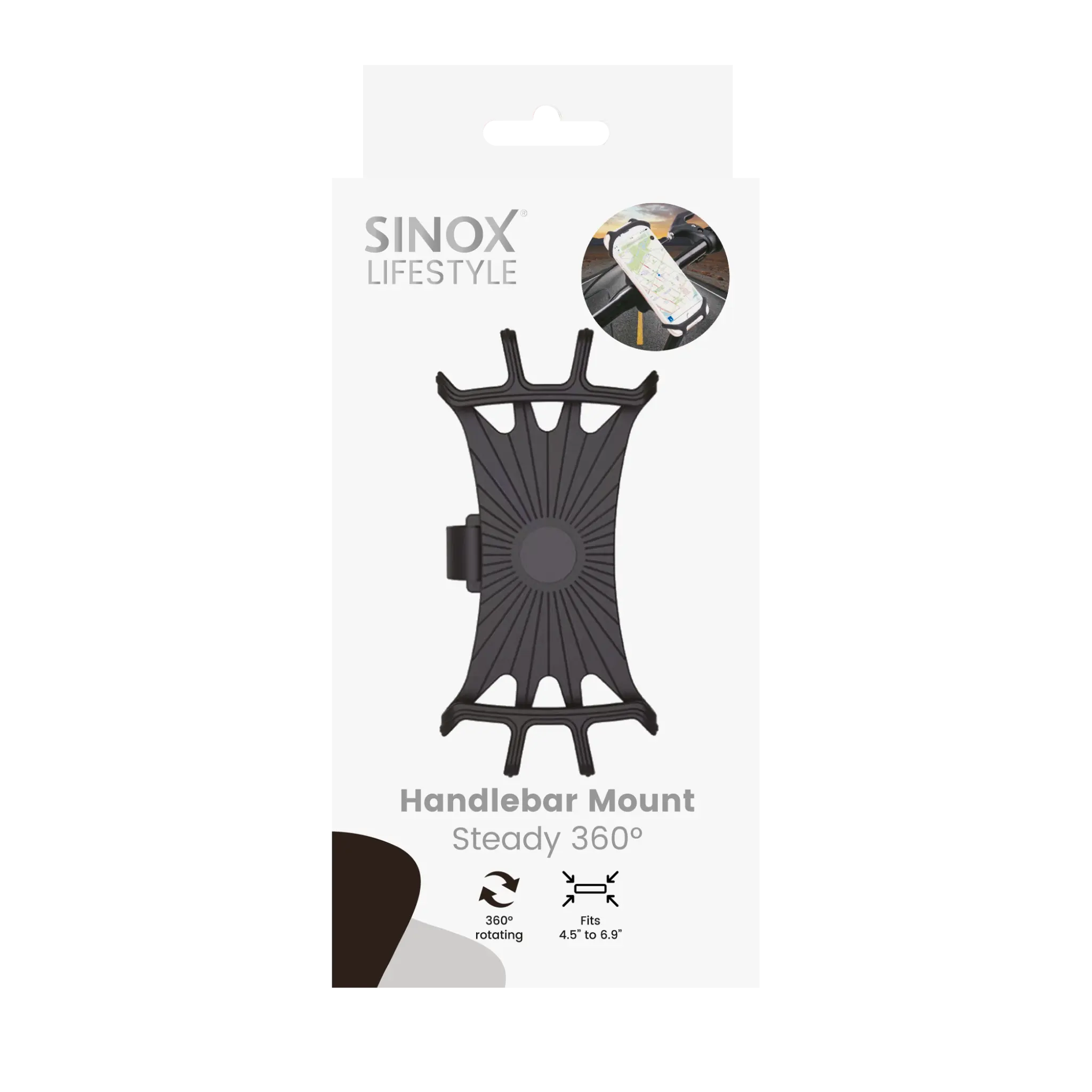 Sinox Lifestyle 360° roterbar mobiltelefonhållare för cyklar och skotrar. Svart