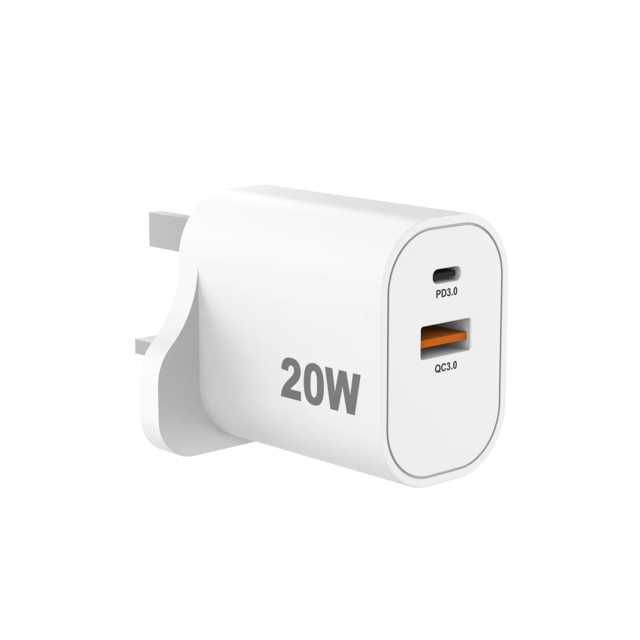 Sinox PRO 230V (UK) USB-A+USB-C laddare 20W. Vit