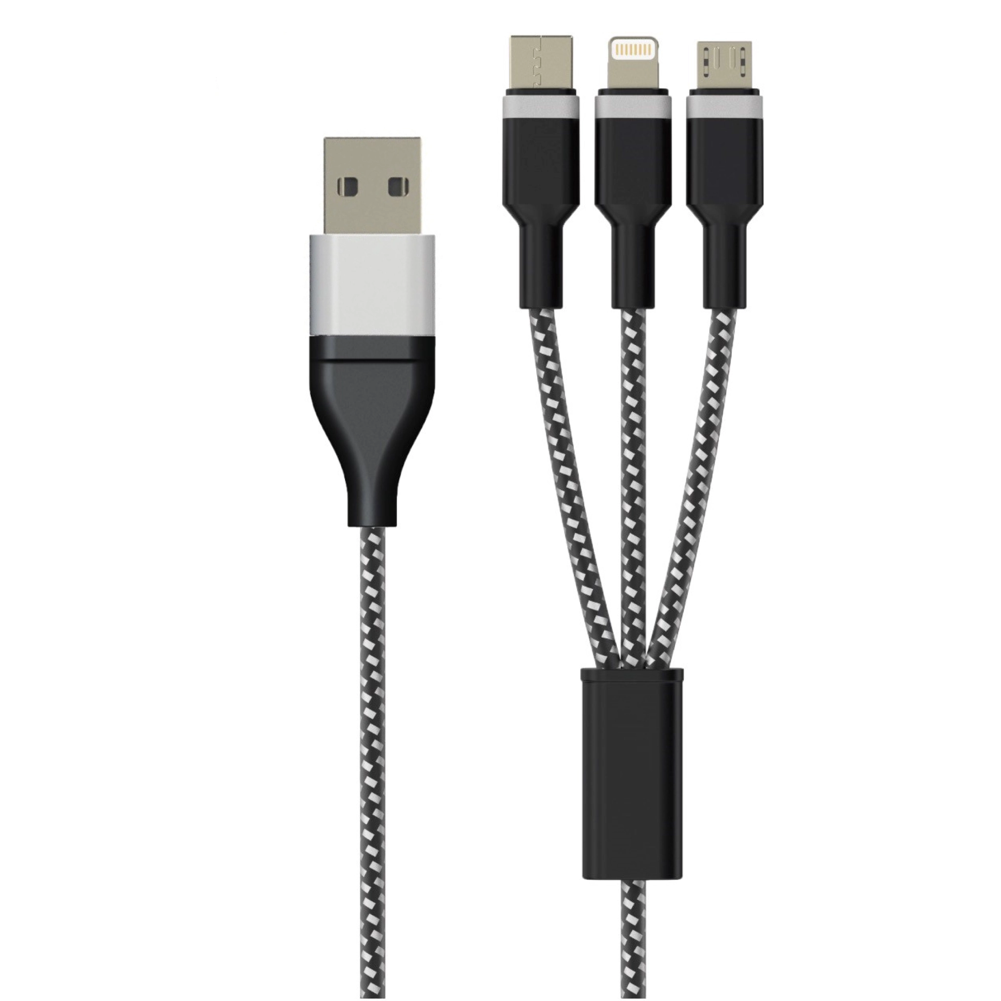 Sinox ULTRA 6-i-1-kabel med Lightning, USB C och Micro USB. 1m. Flätad