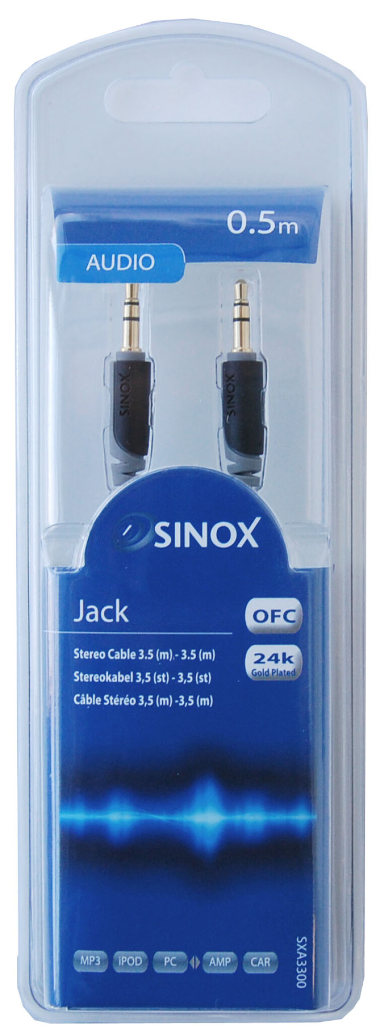 Sinox 3,5 mm kabel. 0,5m. Grå/Svart