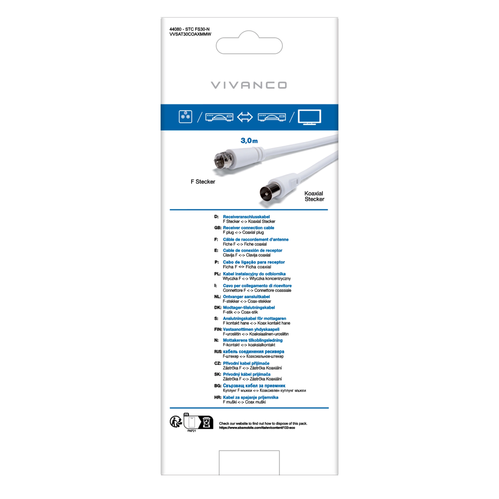 Vivanco Koaxial satellitkabel Typ F hane till hane