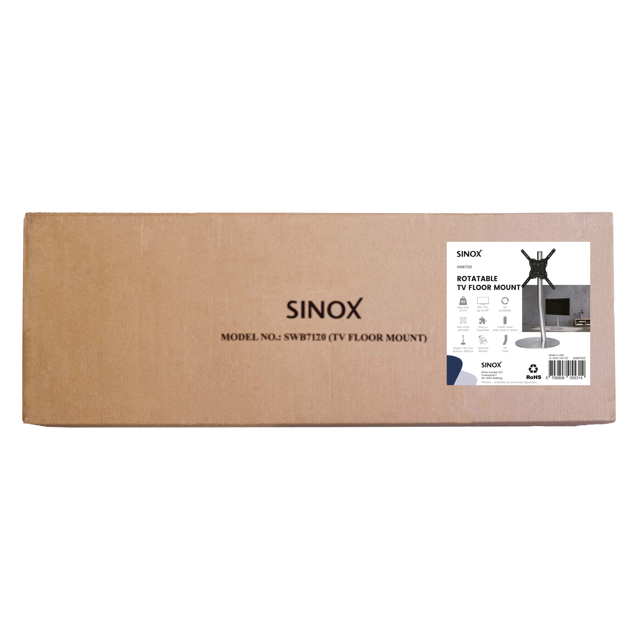 Sinox StandView TV-golvfäste, vinklat med roterbar topp. 26"-65". Aluminium finish