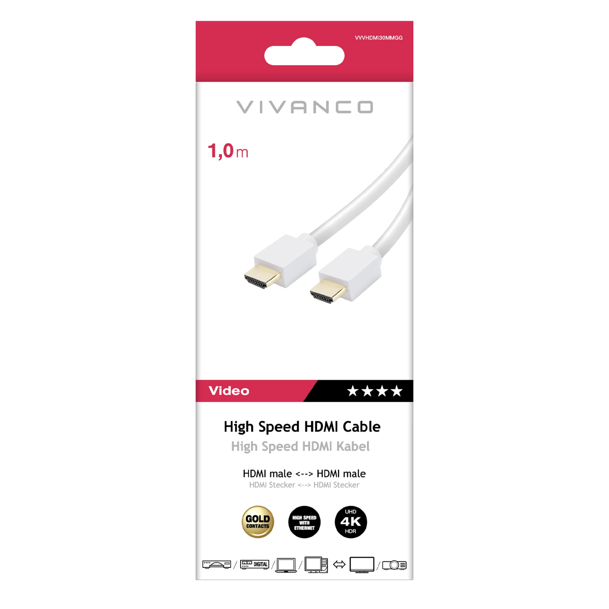 Vivanco Höghastighets HDMI-kabel med Ethernet