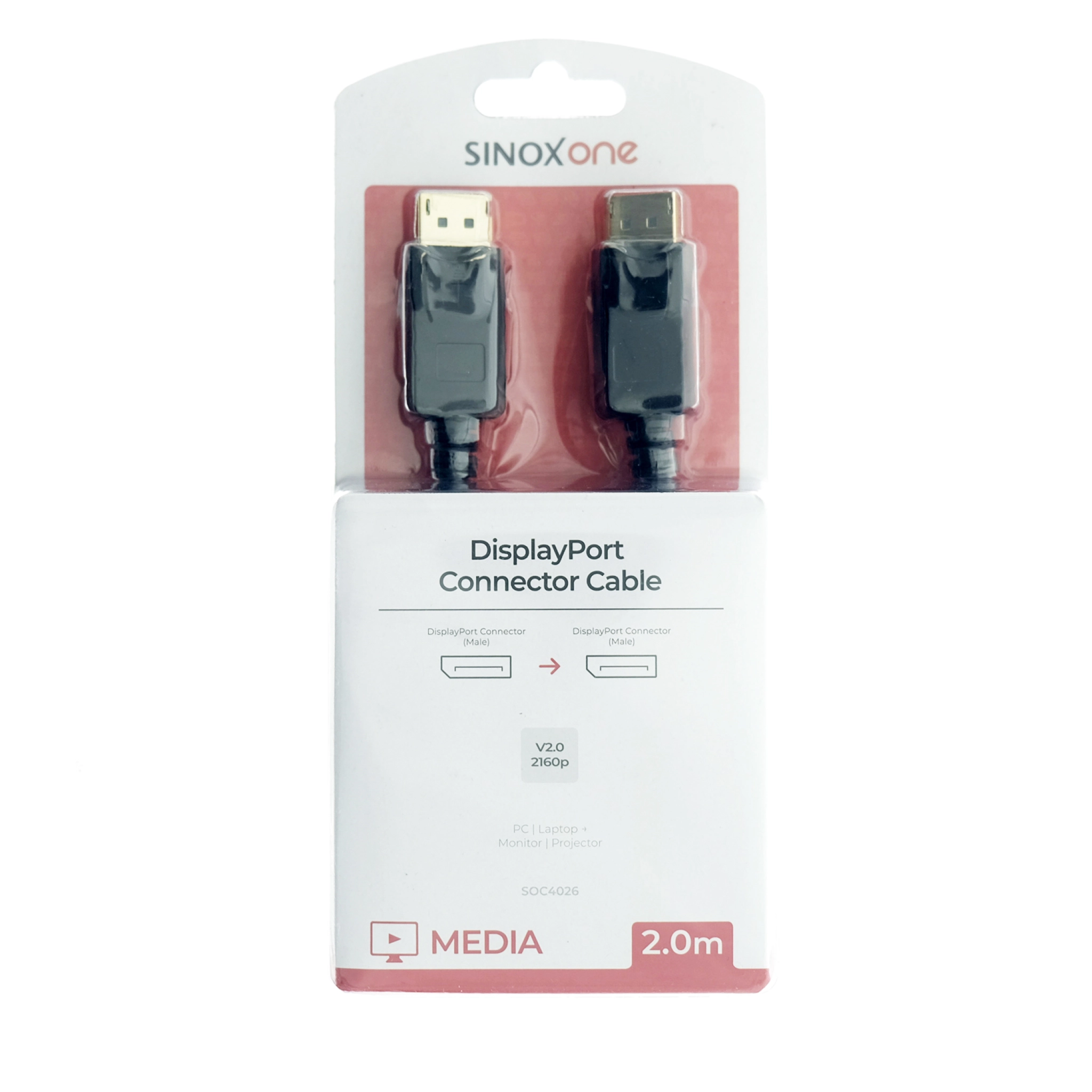 Sinox One DisplayPort™ kabel. 2m. Svart