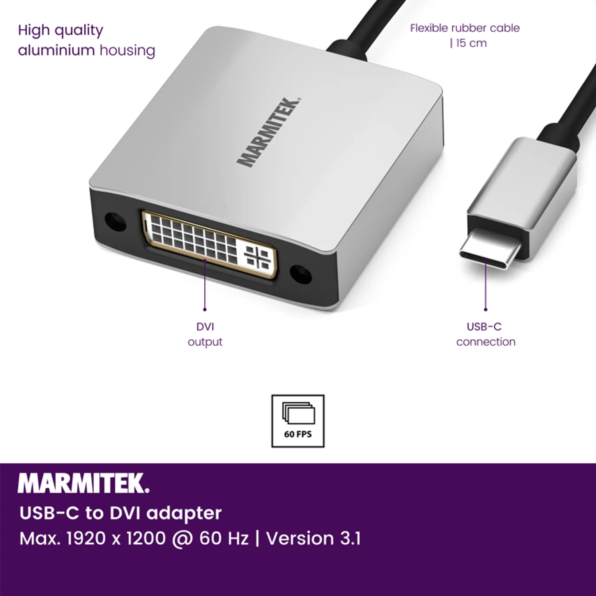 Marmitek USB-C till DVI adapter. 0,15m