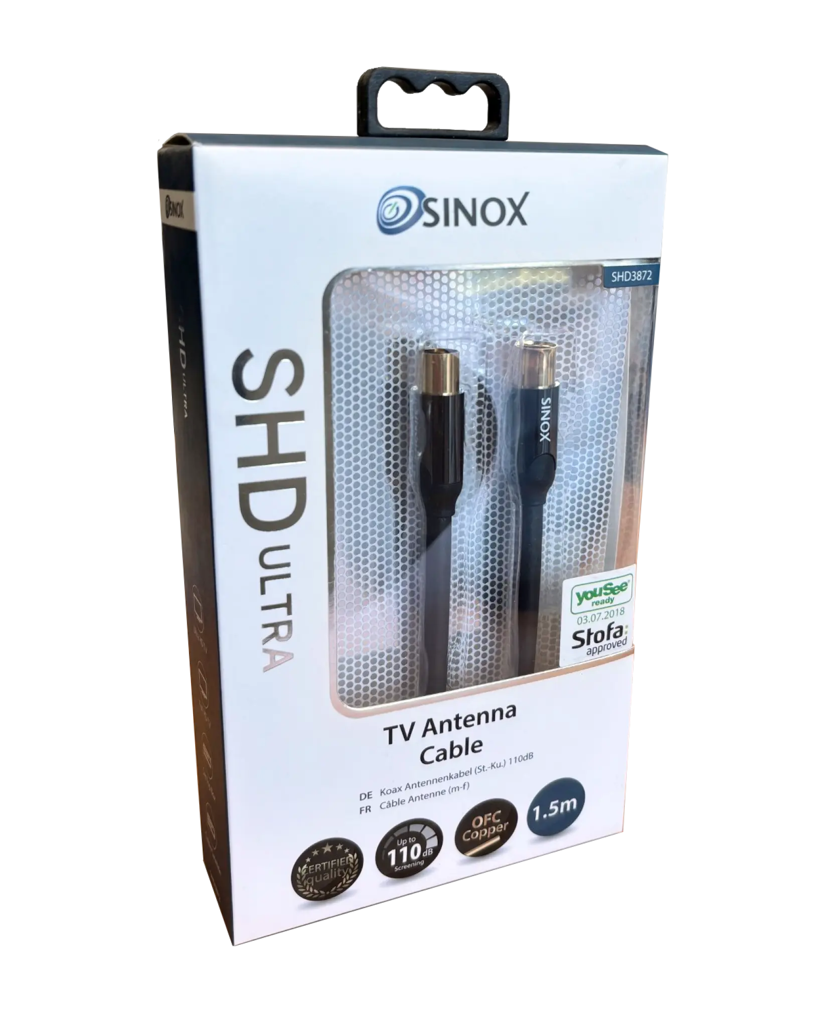 Sinox SHD Antennkabel. 1,5m .svart