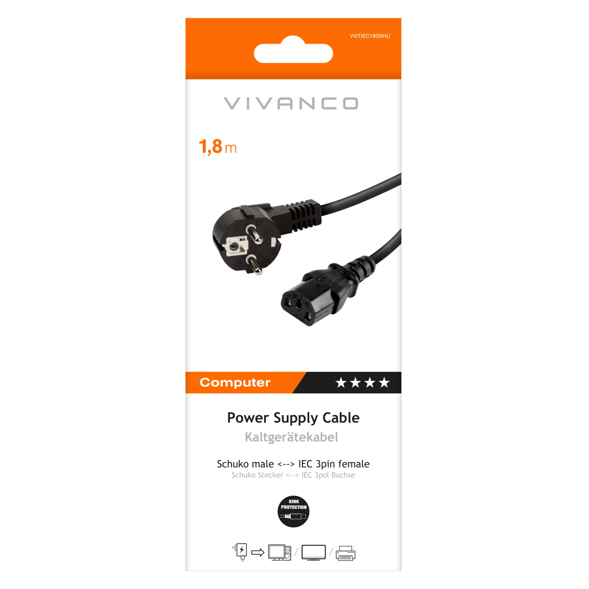 Vivanco Schuko-strömkabel med IEC-uttag