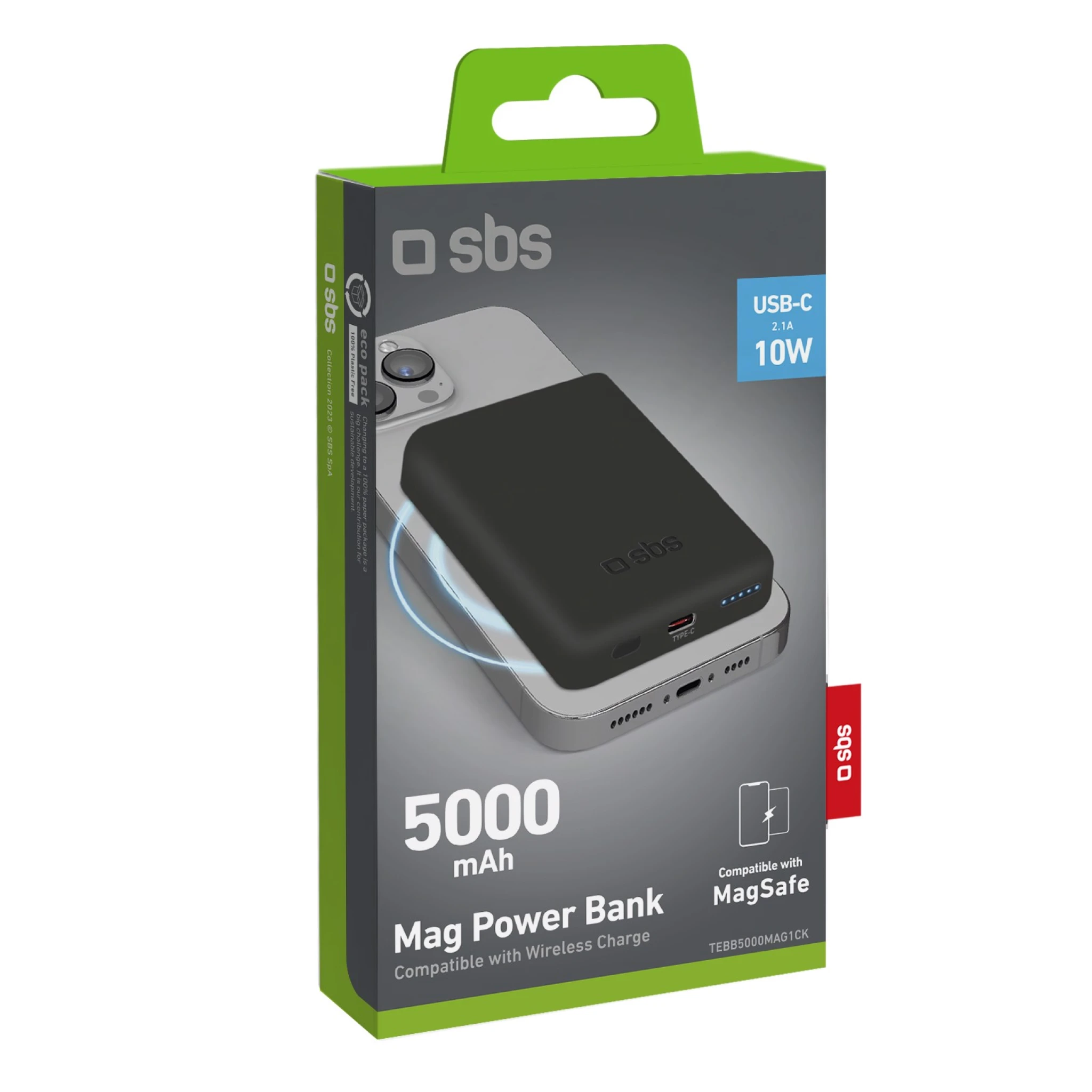 SBS 5000 mAh trådlös magnetisk Power Bank. Svart