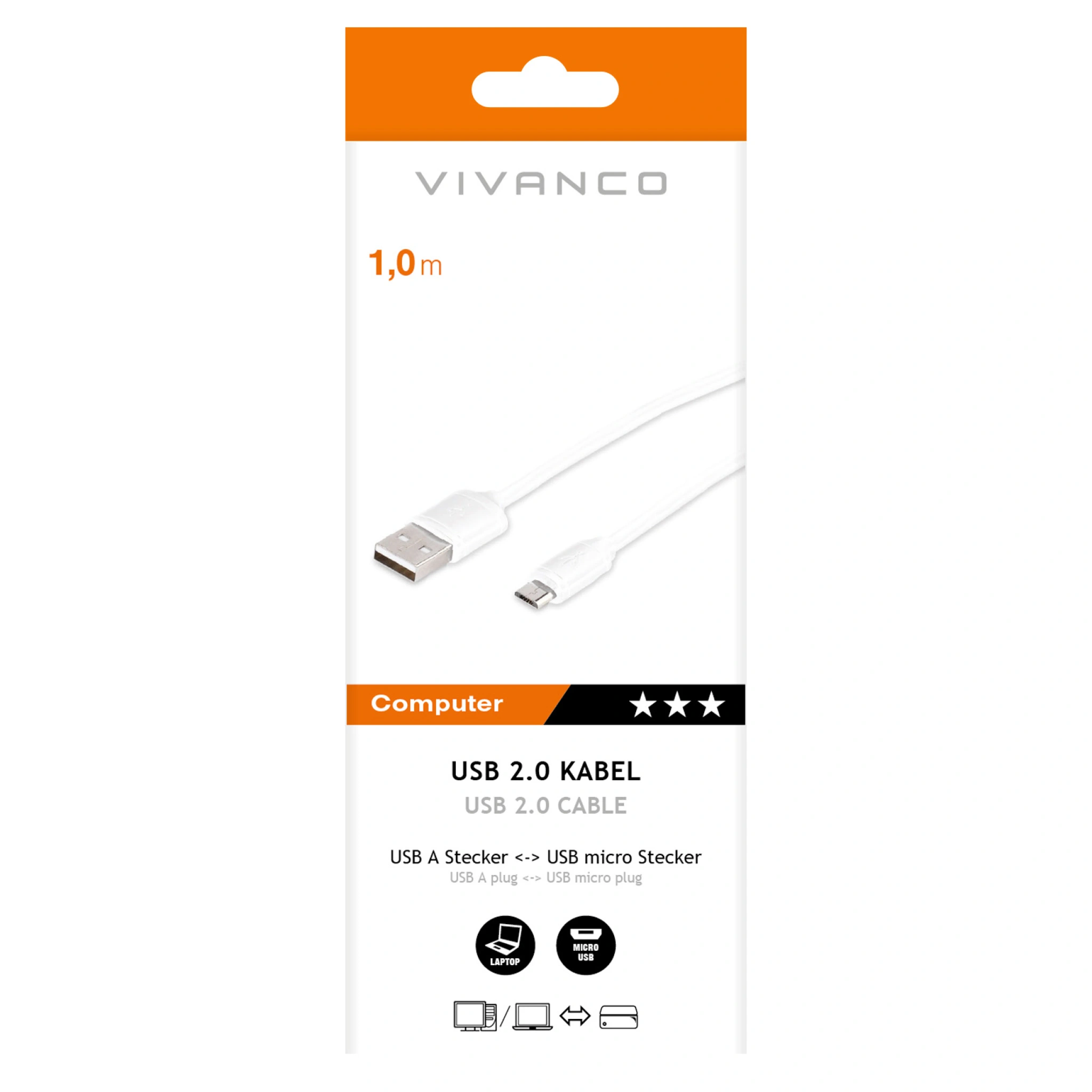 Vivanco Micro-USB data- och laddningskabel, 1 m